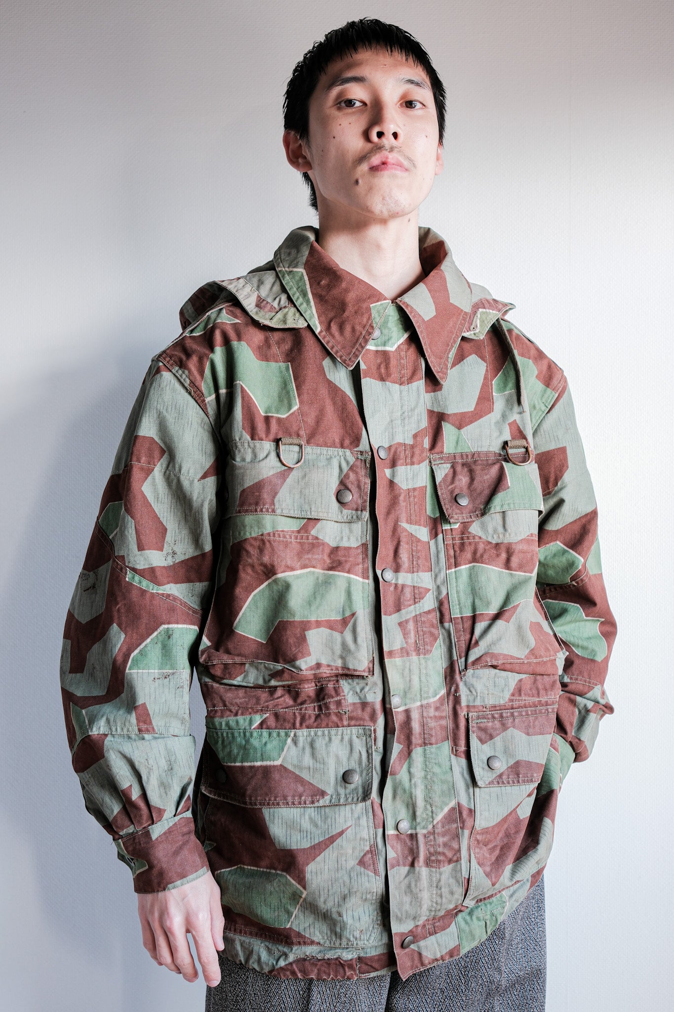 [~ 50's] German Army Splinter Camouflage PARATROOPER JACKET WITH HOOD SIZE.174-88