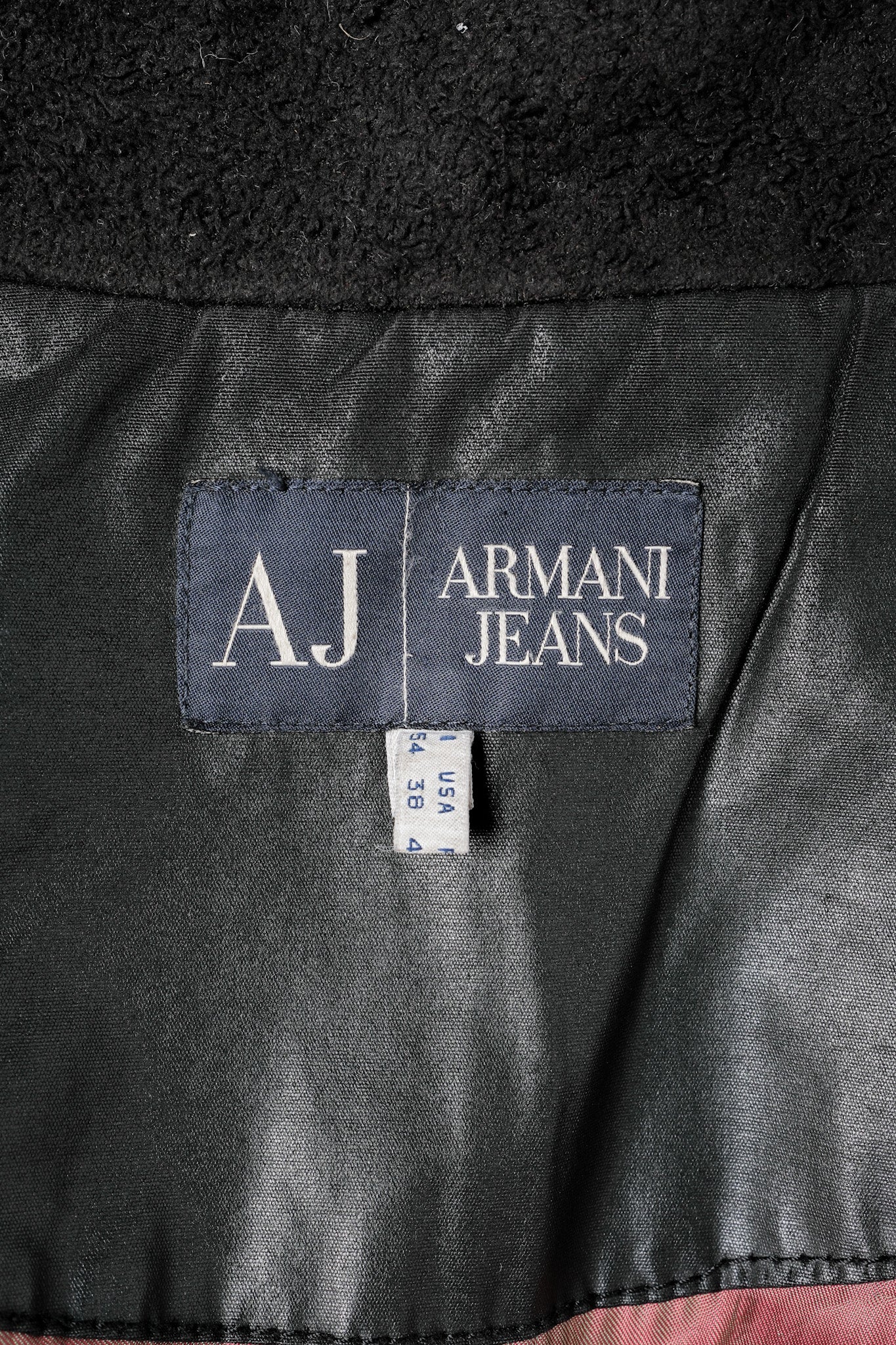 【~90’s】Old ARMANI JEANS Black Cotton Resina Belted Jacket Size.54