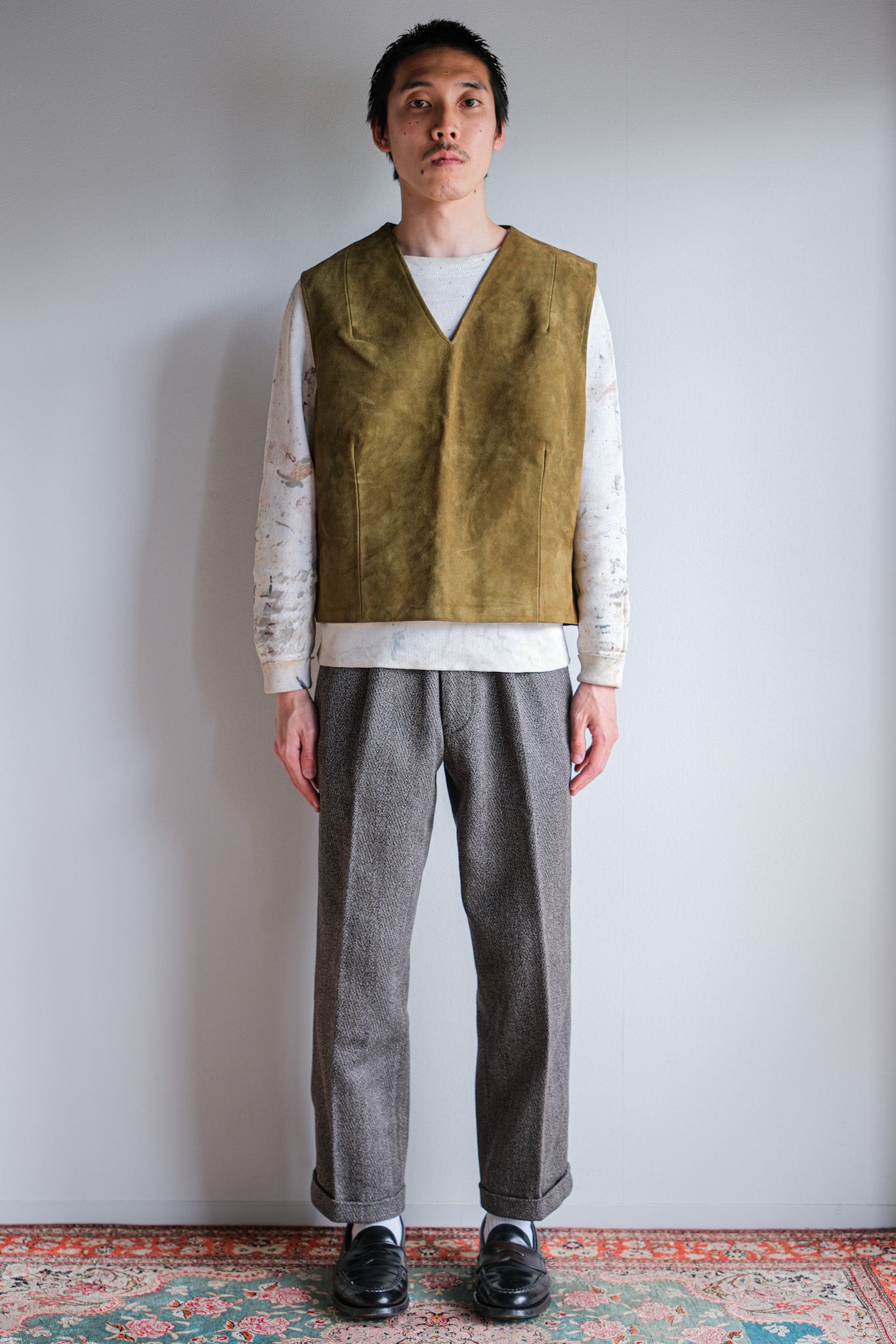 ［~60's］British Vintage Suede Leather Side Zip Pullover V-necked Vest