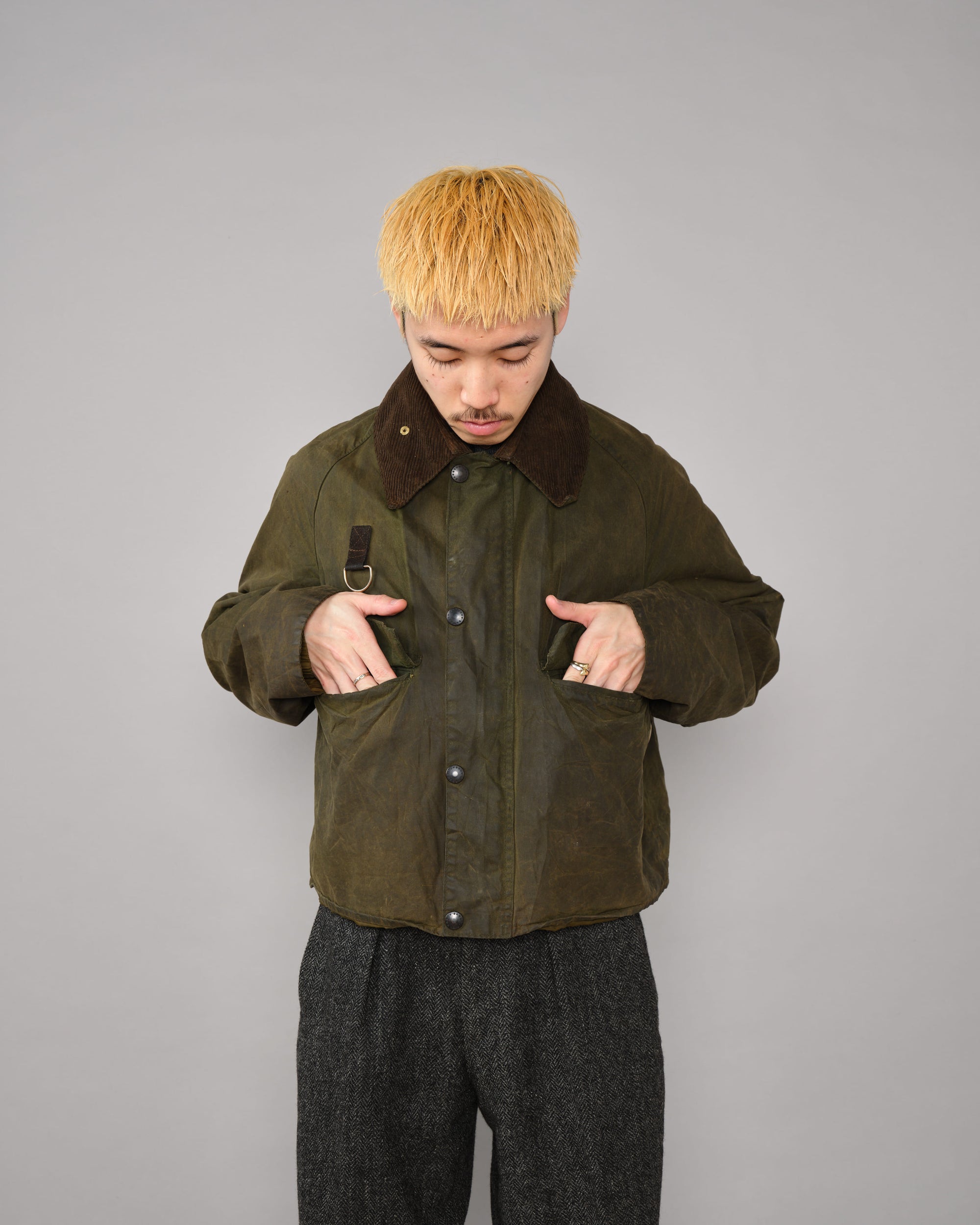 ［~80's］Vintage Barbour Waxed Cotton Jacket "SPEY" 2 Crest Size.MEDIUM