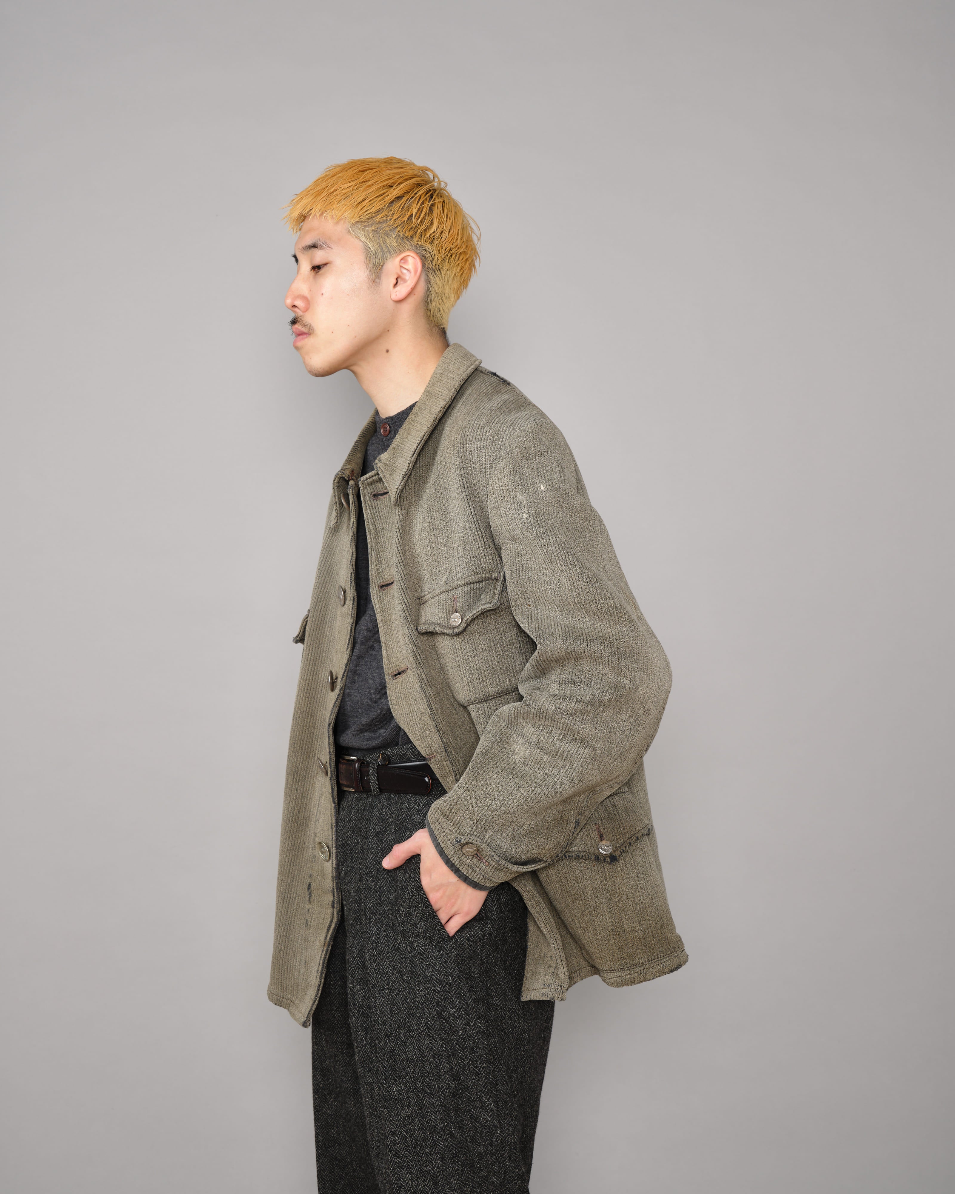 40's］French Vintage Gray Cotton Pique Hunting Jacket 