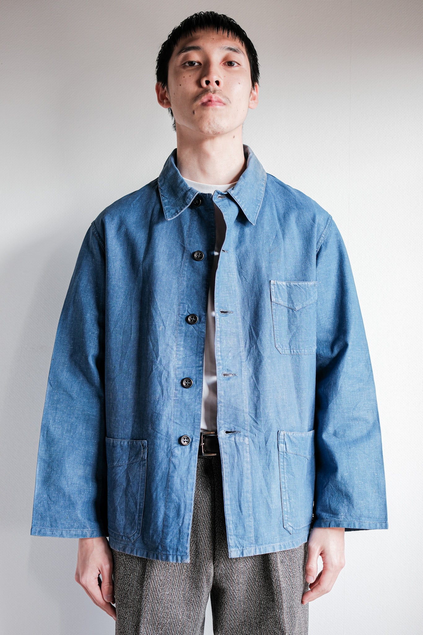 40's】French Vintage Indigo Linen Work Jacket