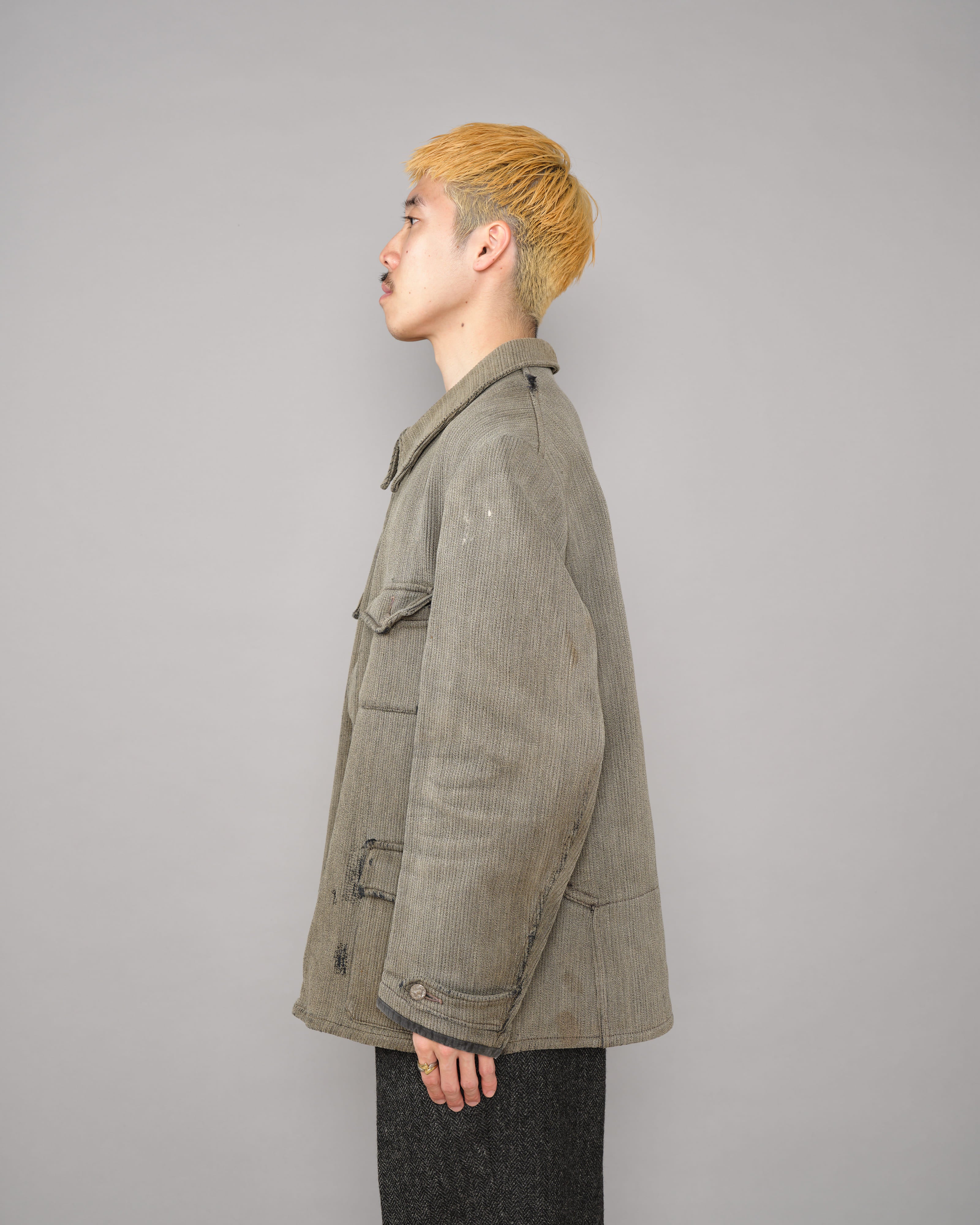 40's】French Vintage Gray Cotton Pique Hunting Jacket 