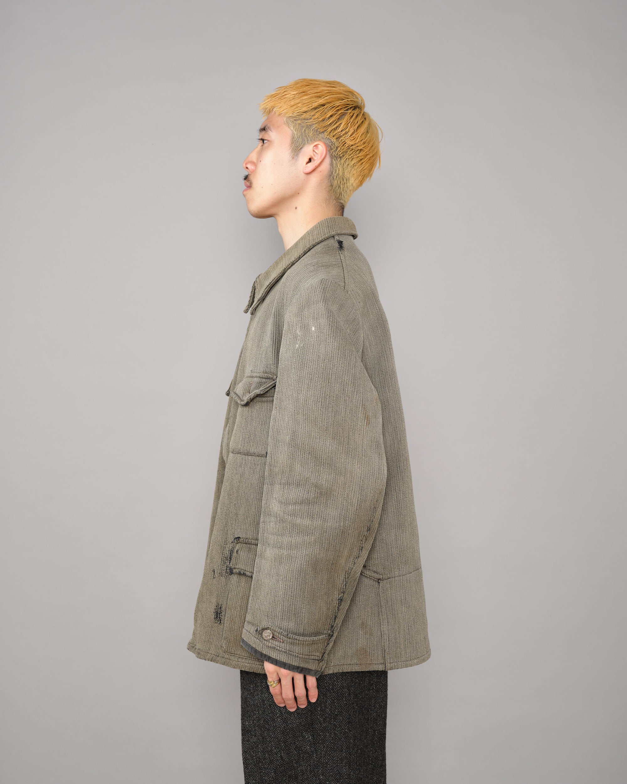 ［~40's］French Vintage Gray Cotton Pique Hunting Jacket "Salt & Pepper Lining"