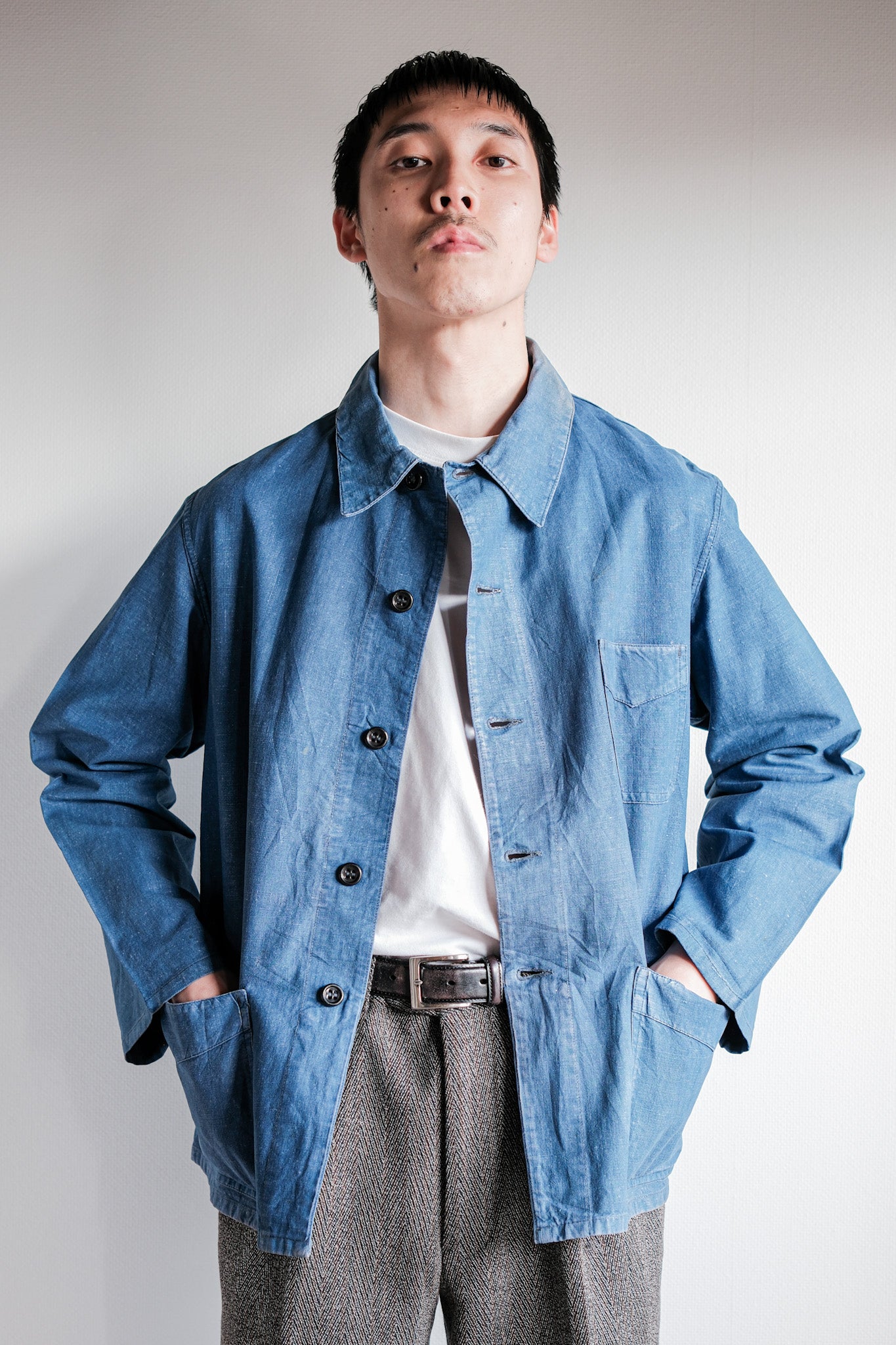 40's】French Vintage Indigo Linen Work Jacket