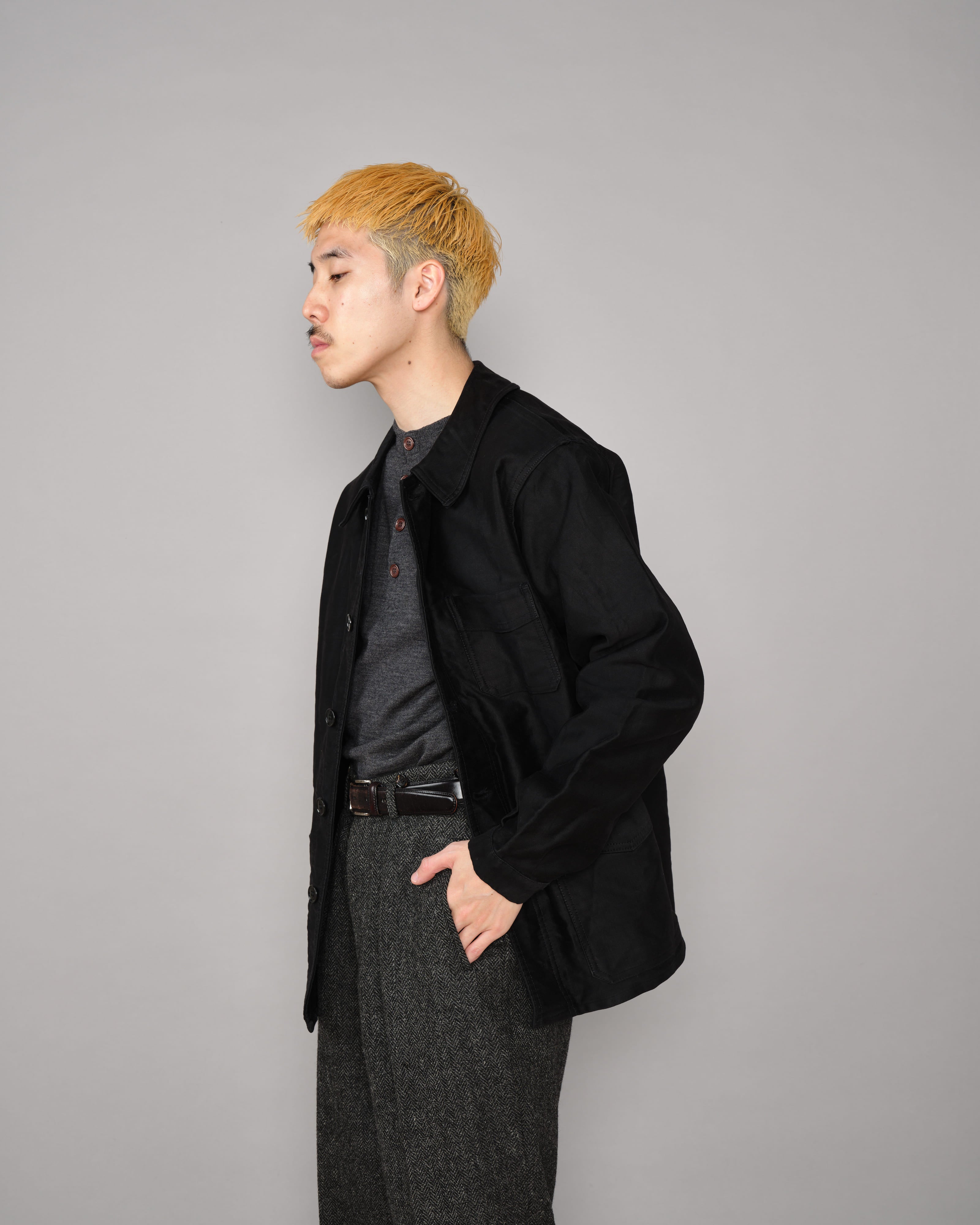 50's］French Vintage Black Moleskin Work Jacket Size.50 