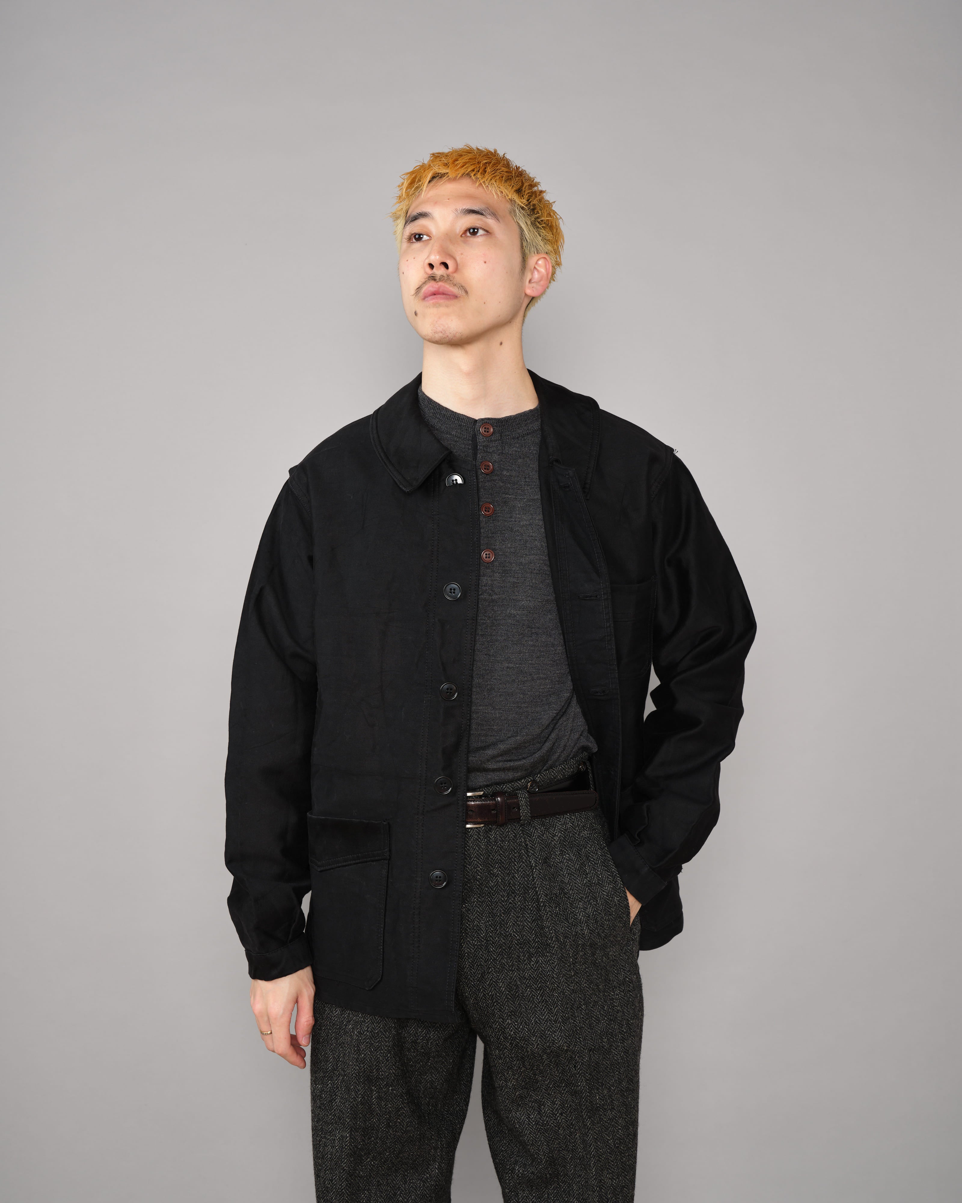 50's］French Vintage Black Moleskin Work Jacket Size.50 