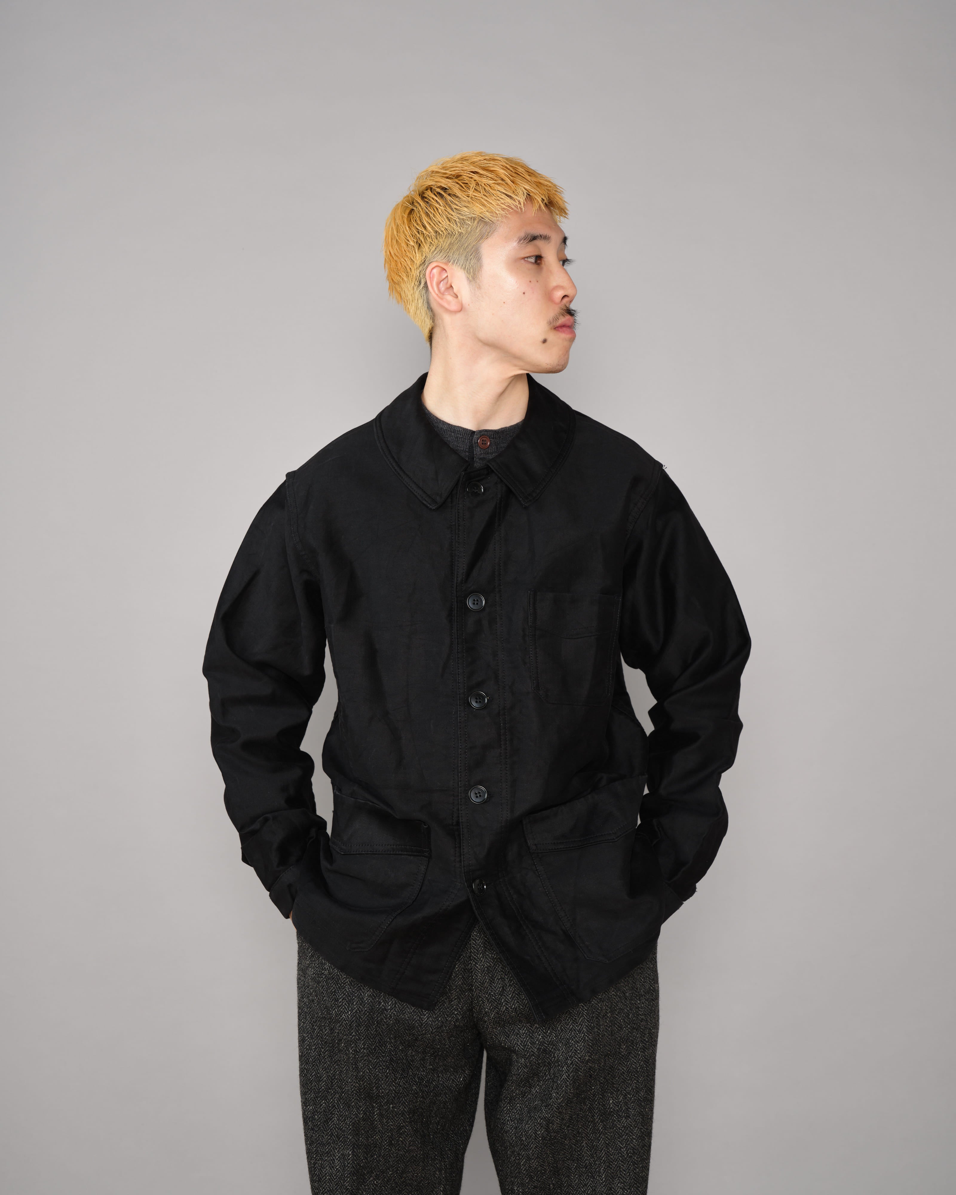 50's］French Vintage Black Moleskin Work Jacket Size.50 