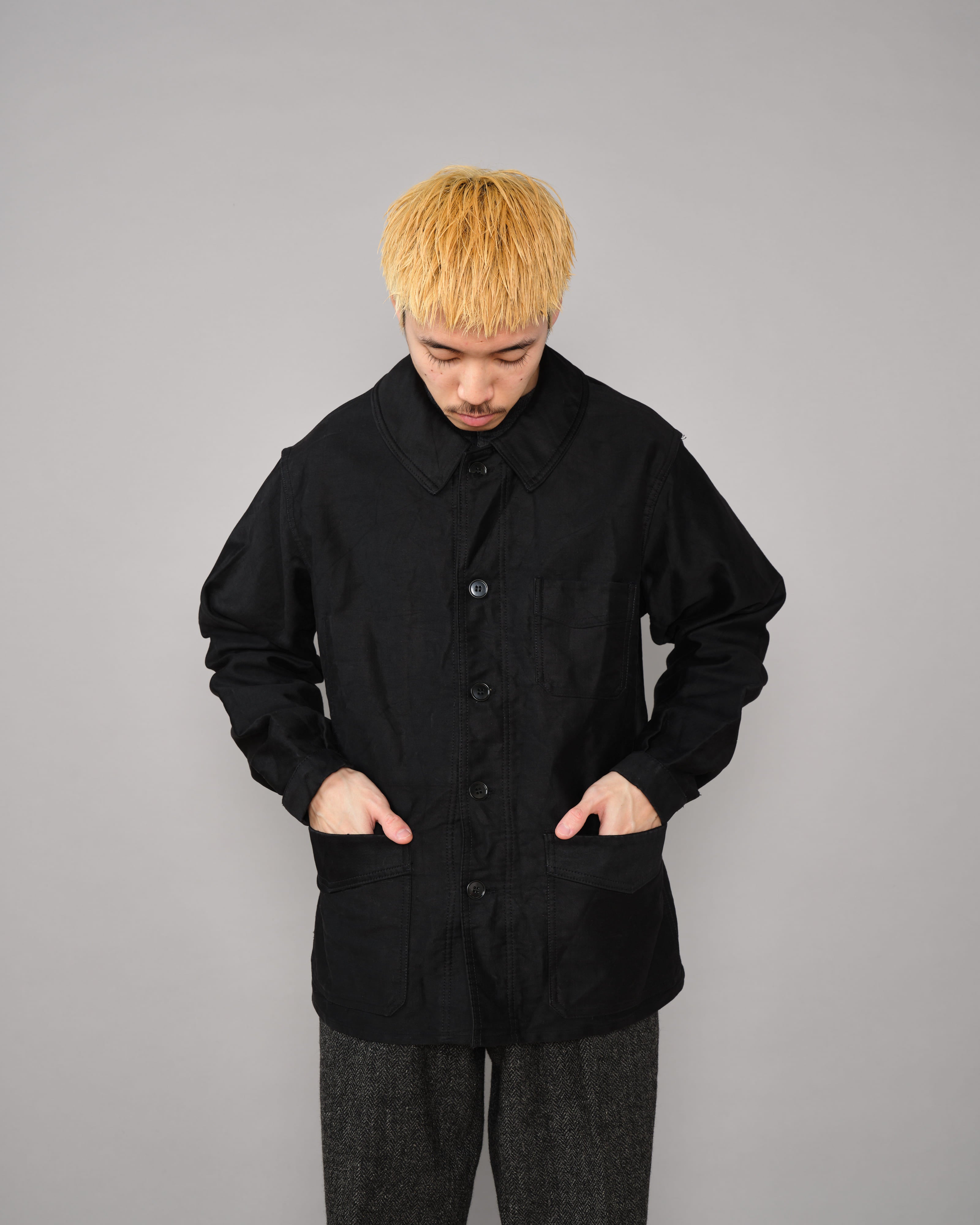 50's］French Vintage Black Moleskin Work Jacket Size.50 
