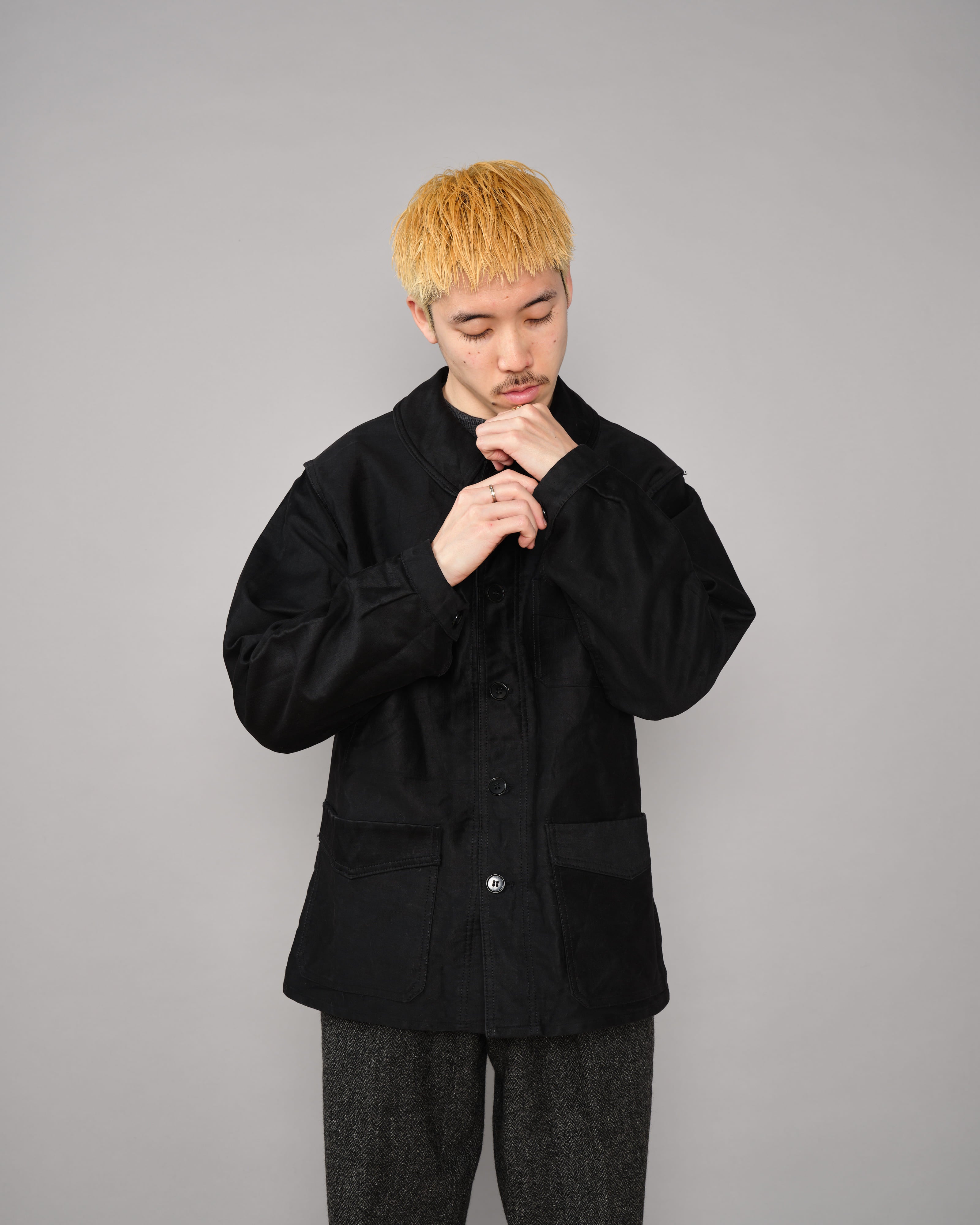 50's］French Vintage Black Moleskin Work Jacket Size.50 