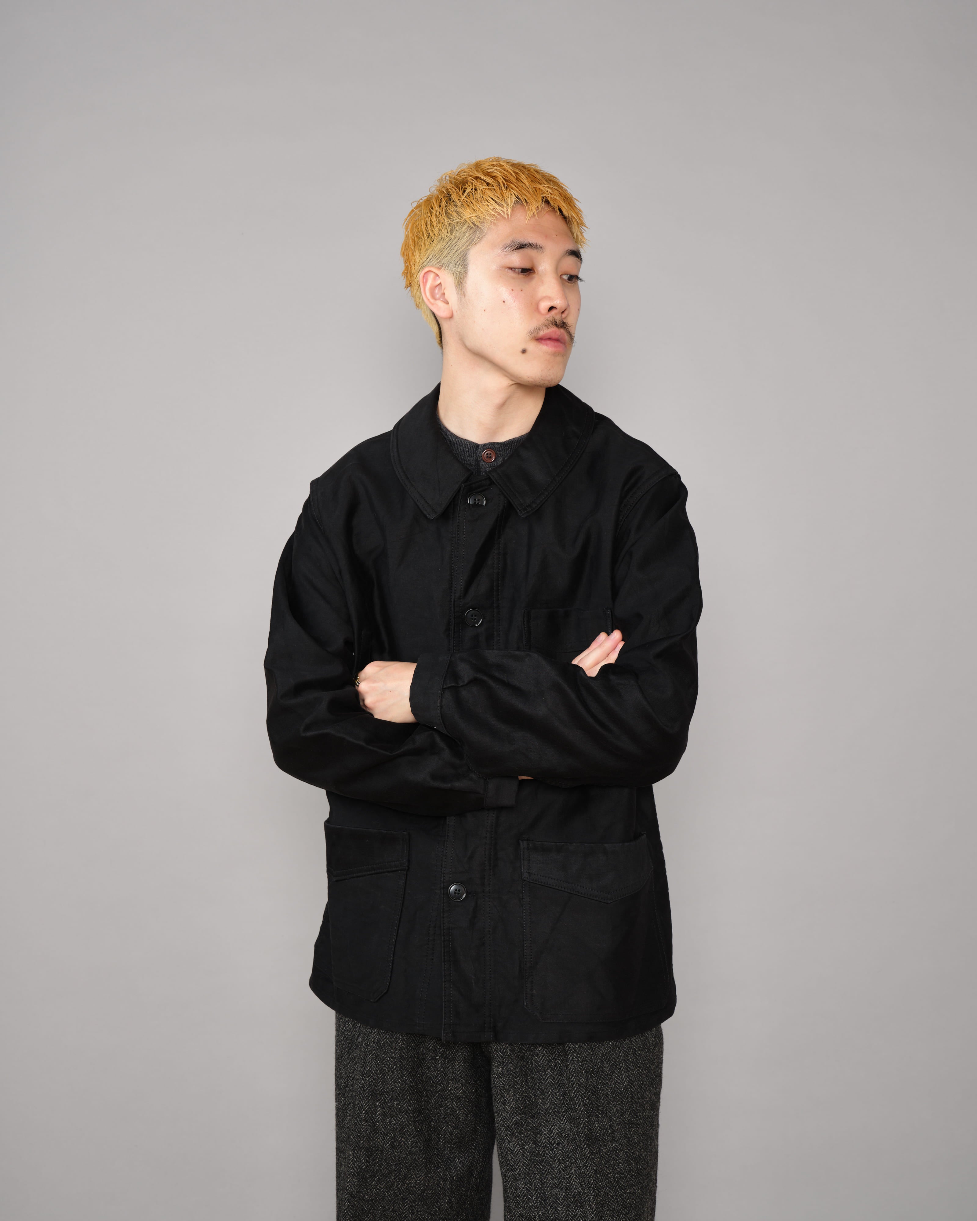 50's】French Vintage Black Moleskin Work Jacket Size.50 50's】French Vintage Black Moleskin Work Jacket Size.50