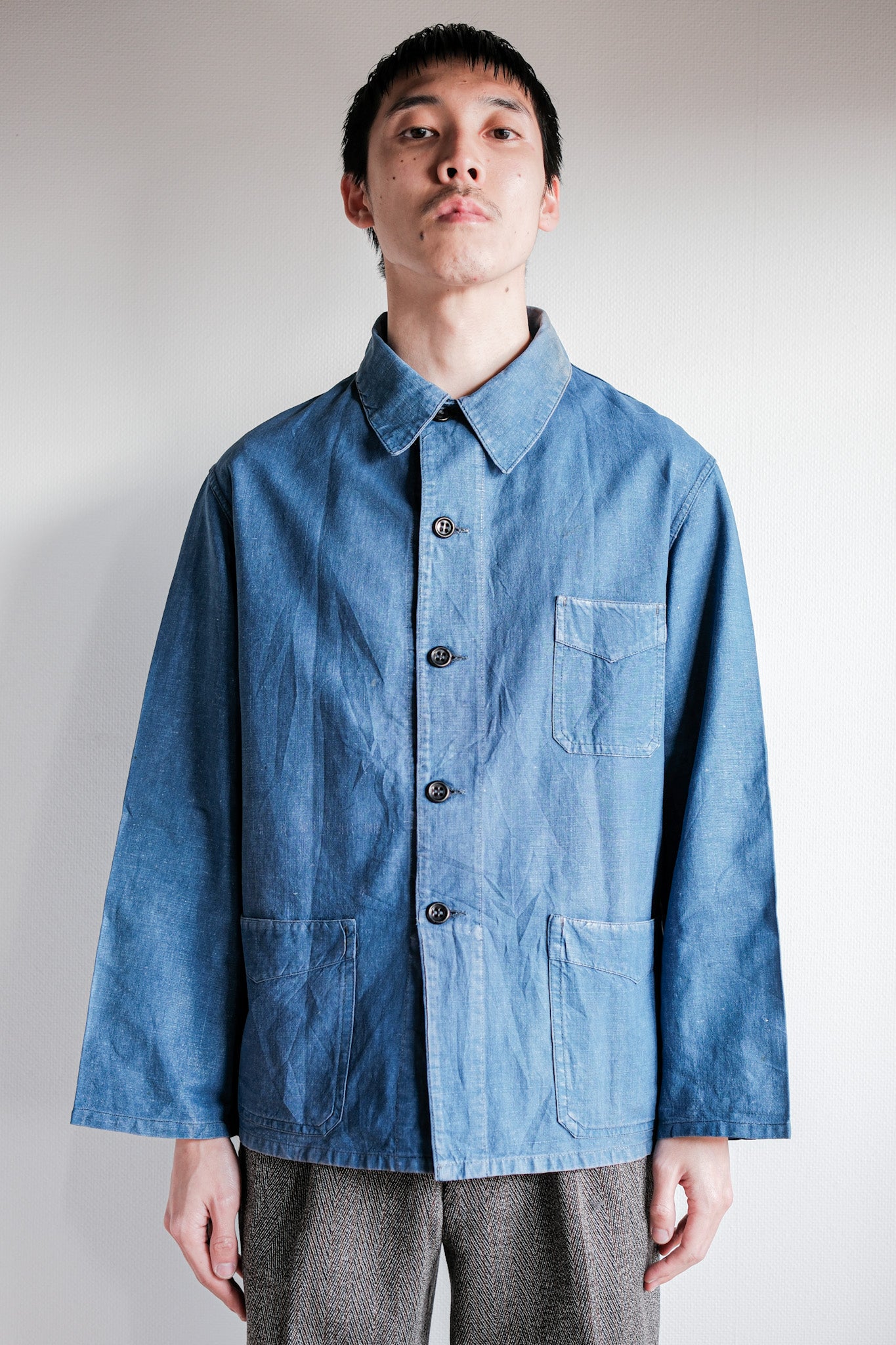 [〜40年代]法國復古靛藍亞麻工作夾克