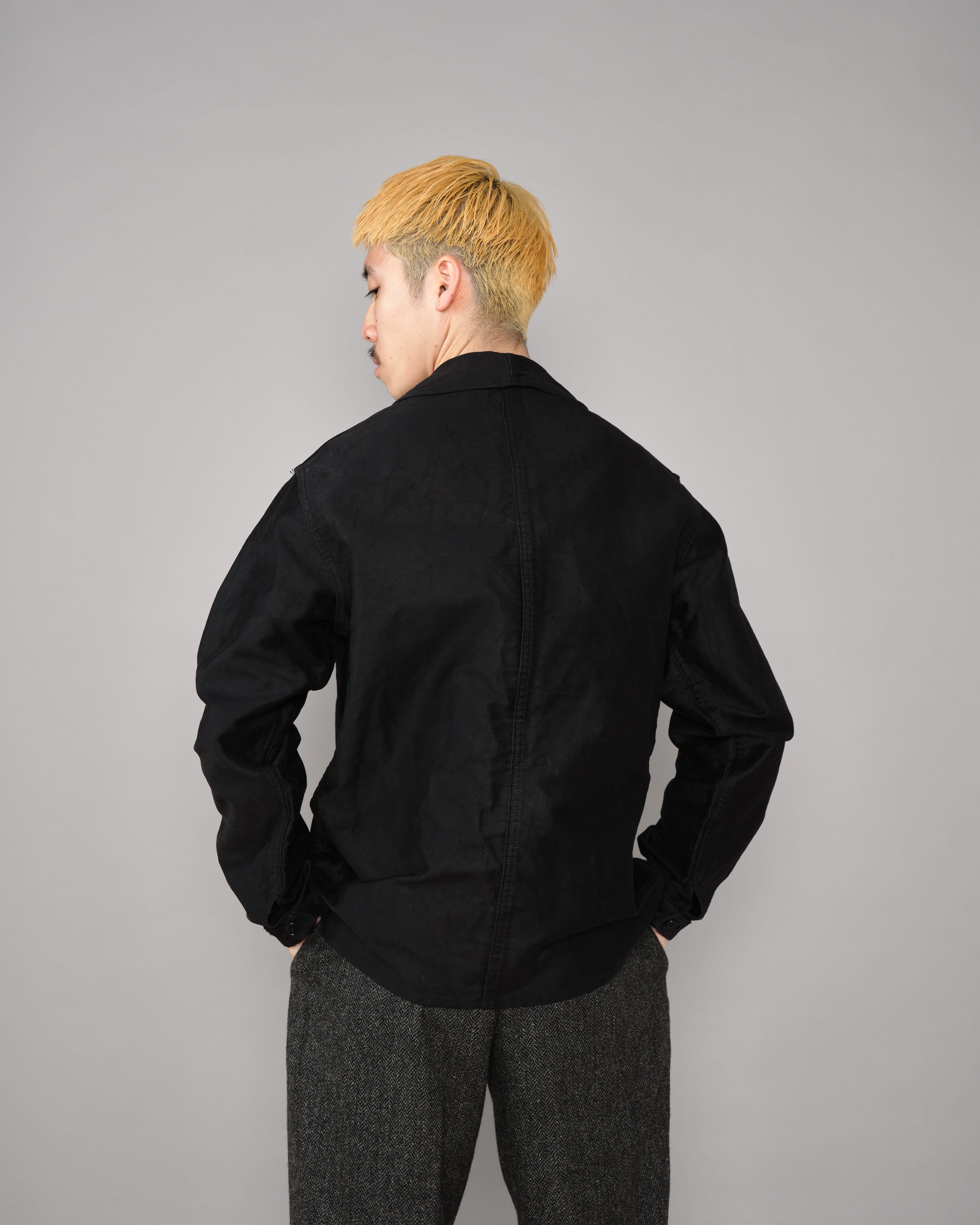 50’s French Black Moleskin 50's］French Vintage Black Moleskin Work Jacket Size.50 