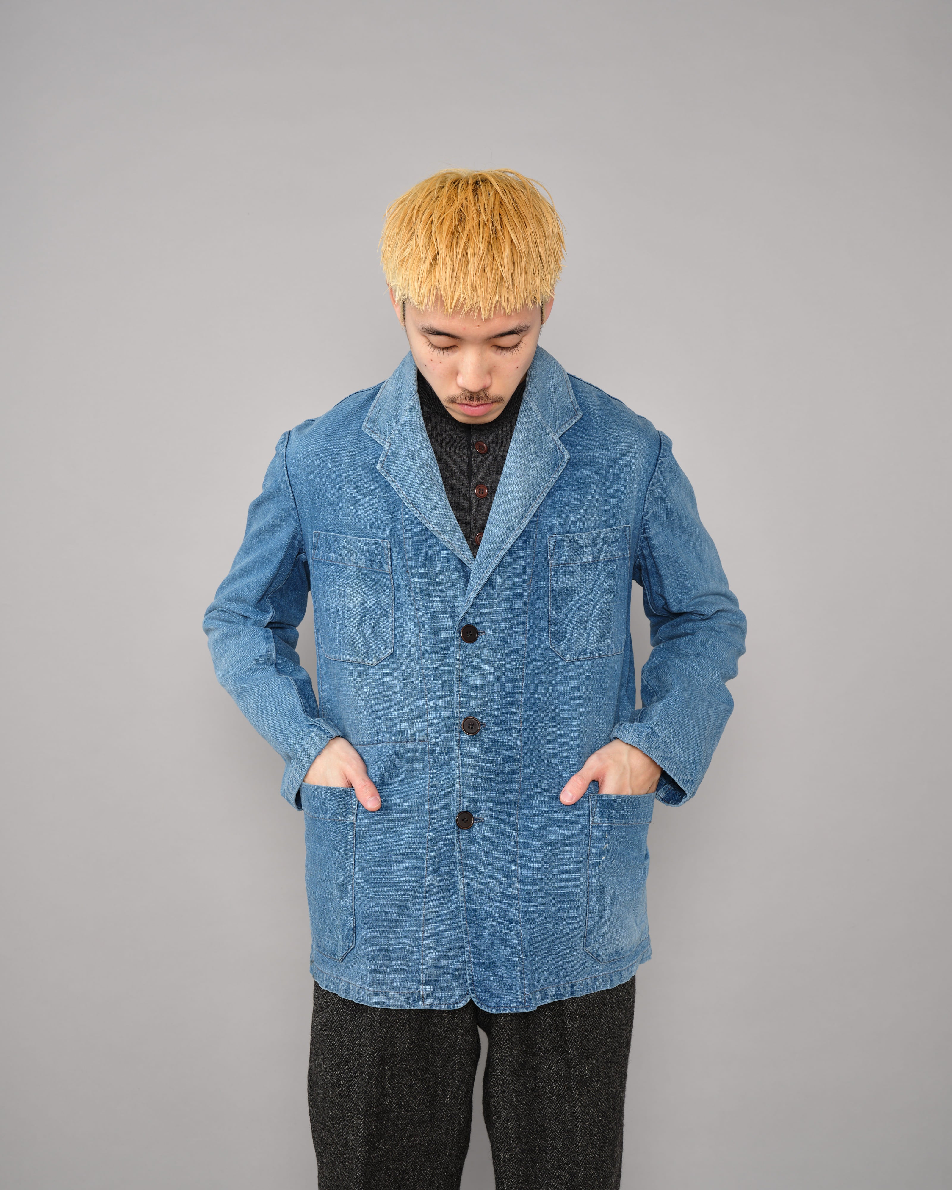 40's】French Vintage Indigo Metis 4 Pockets Lapel Work Jacket