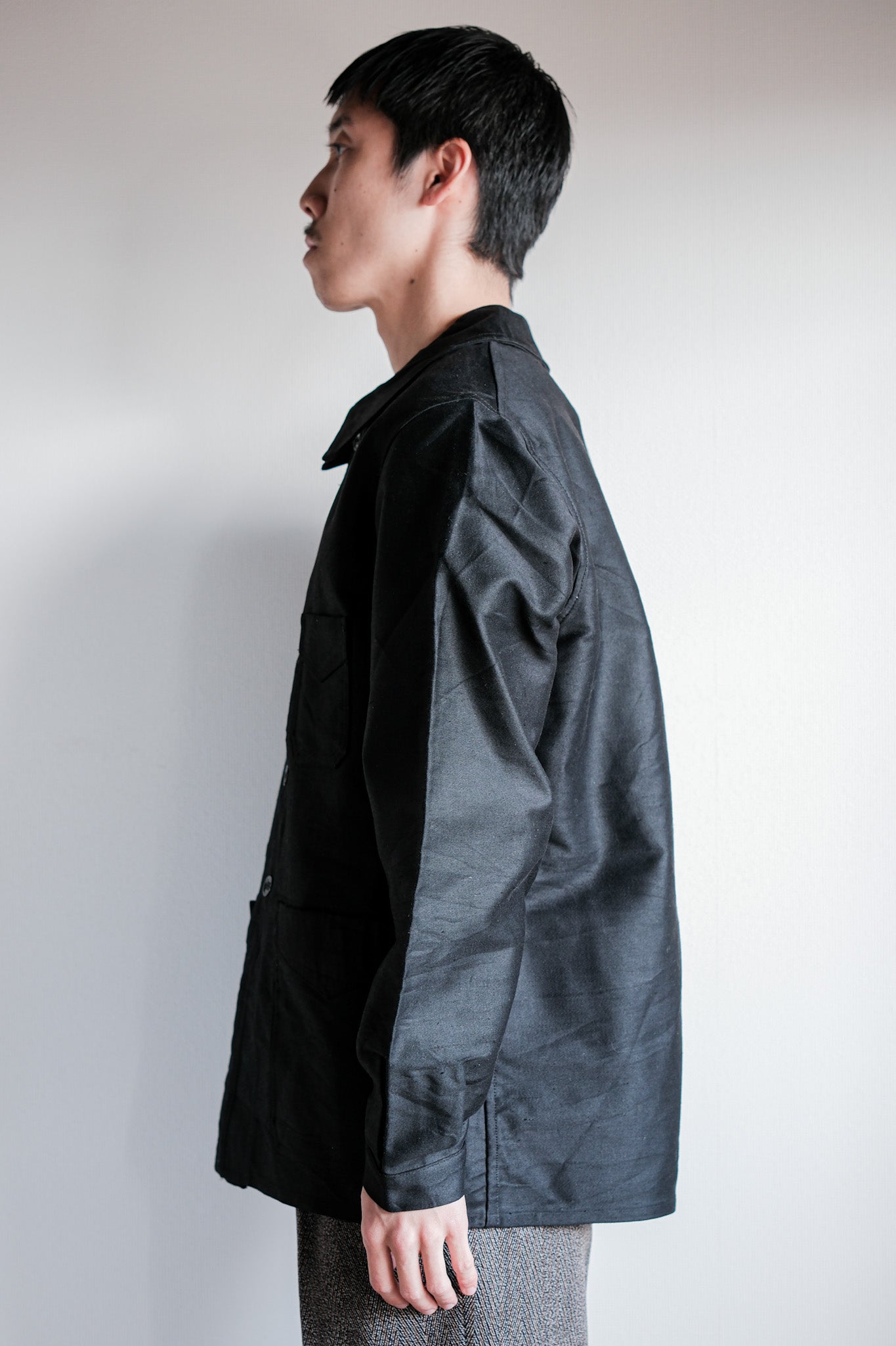 ［~30's］French Vintage Black Moleskin Work Jacket "Le Mont St. Michel"