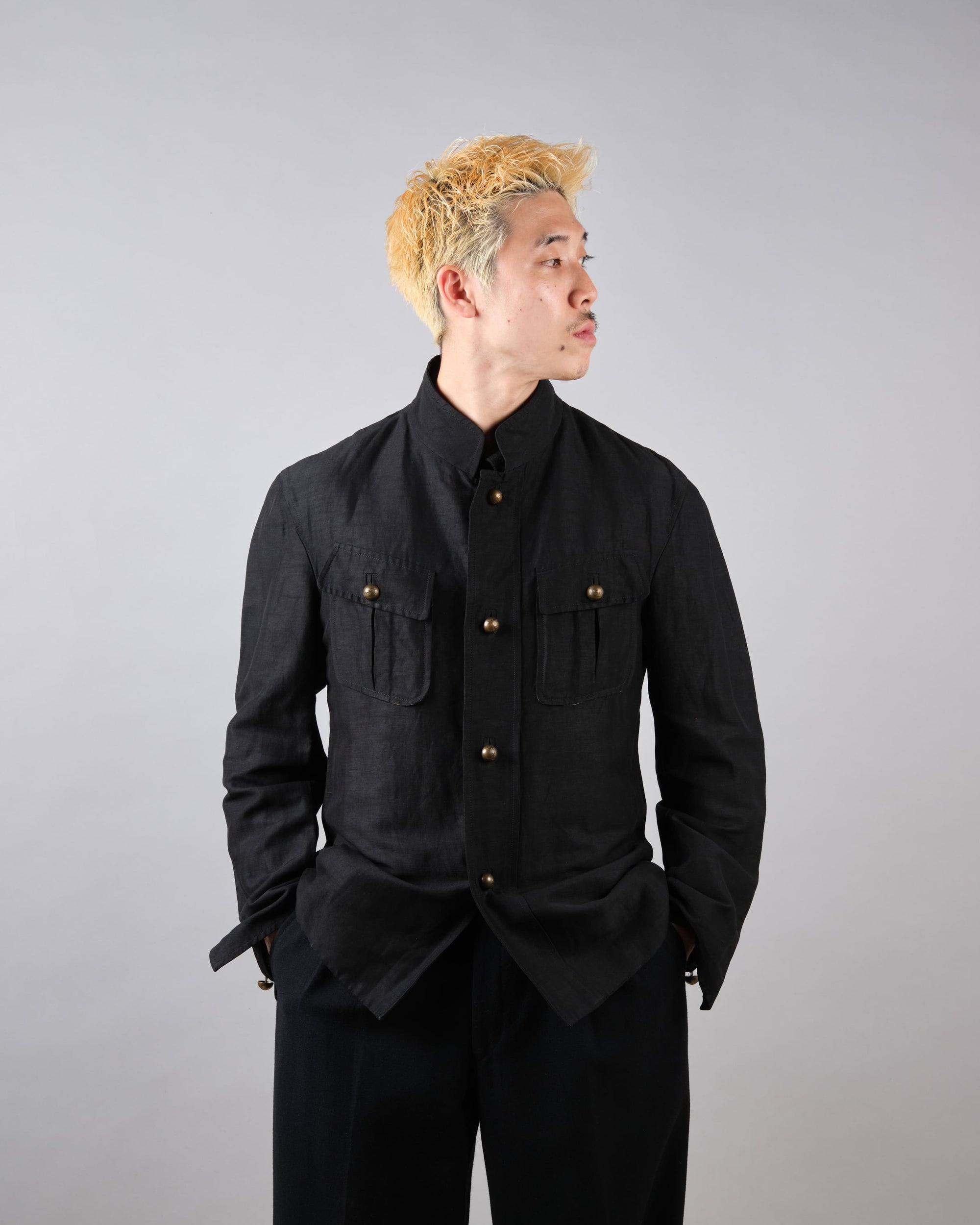 ［~00's］Old ARNYS PARIS Silk Linen Stand Collar Jacket Size.46