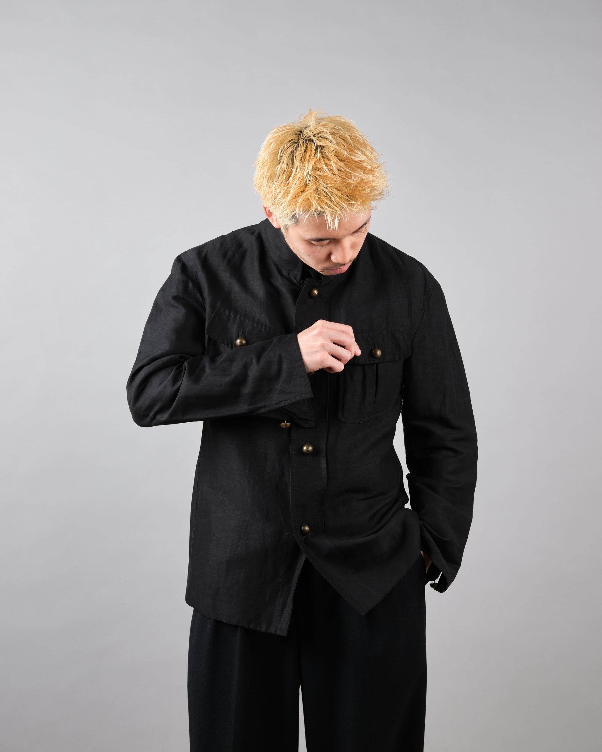 ［~00's］Old ARNYS PARIS Silk Linen Stand Collar Jacket Size.46