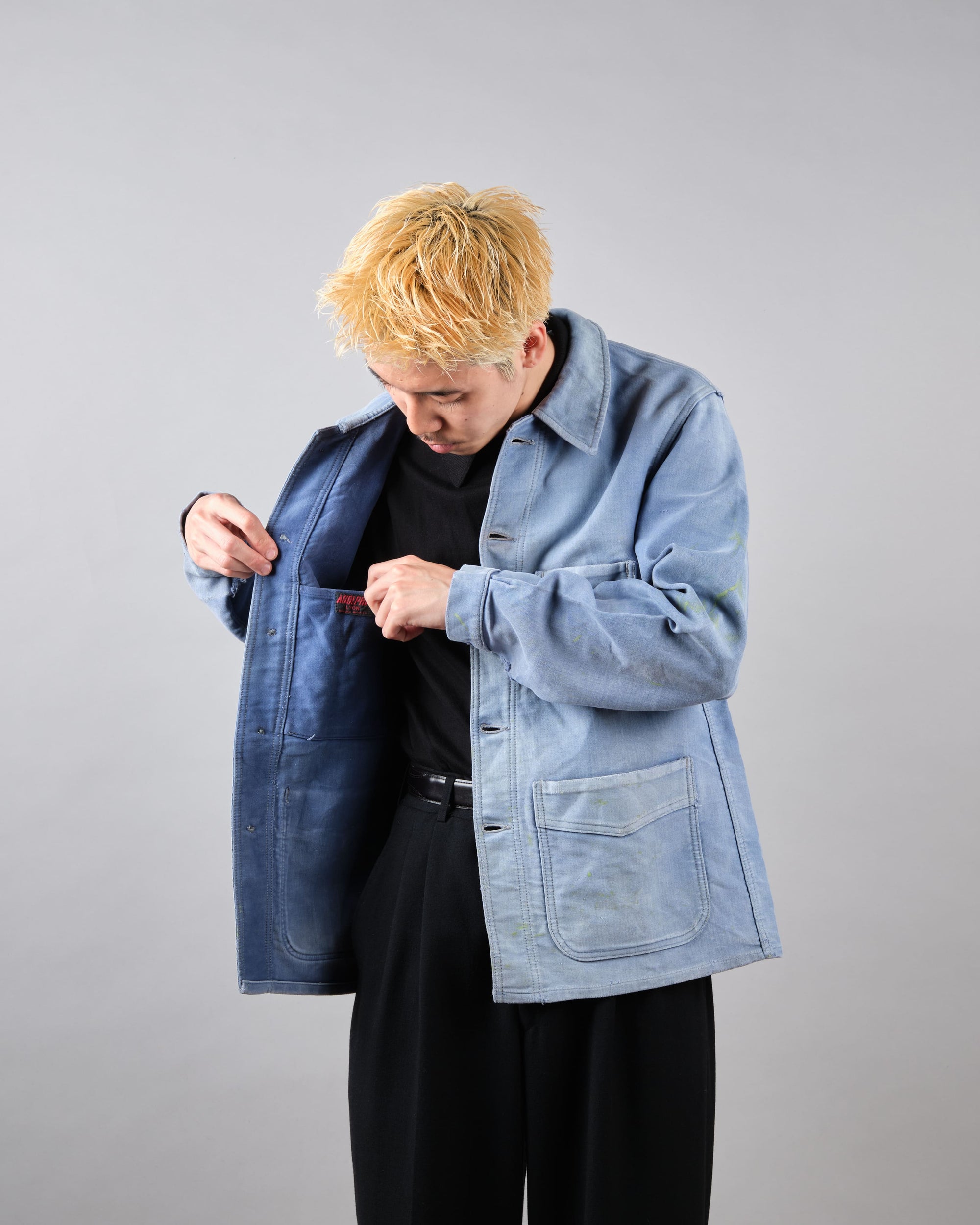 ［~40's］French Vintage Blue Moleskin Work Jacket "Adolphe Lafont"