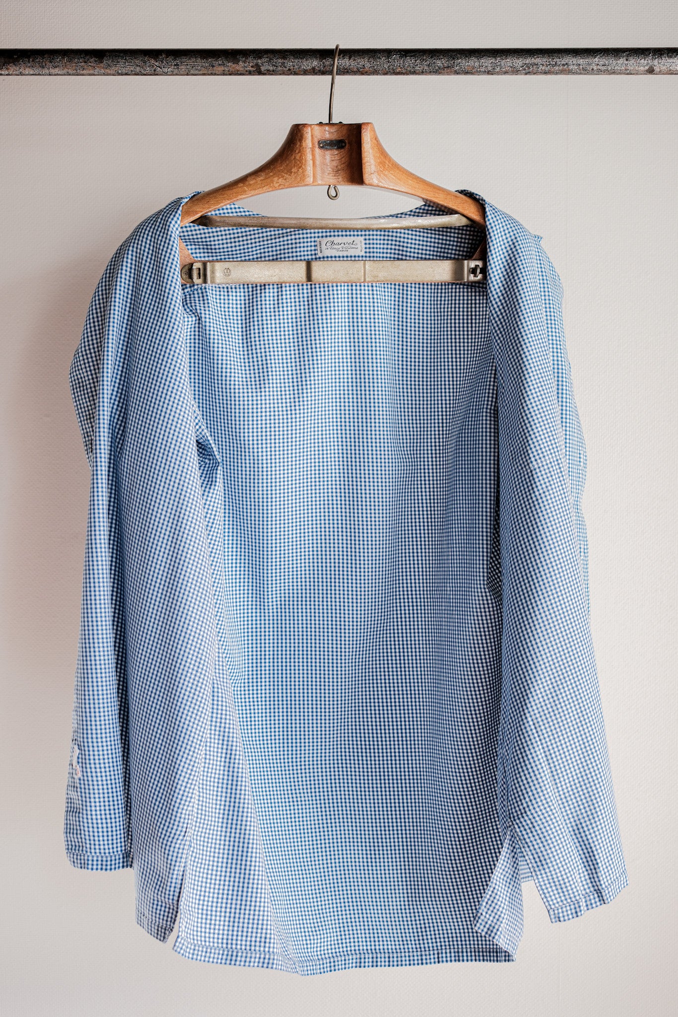 【~00's】Old Charvet Cotton Checked Dress Shirt "Bespoke"