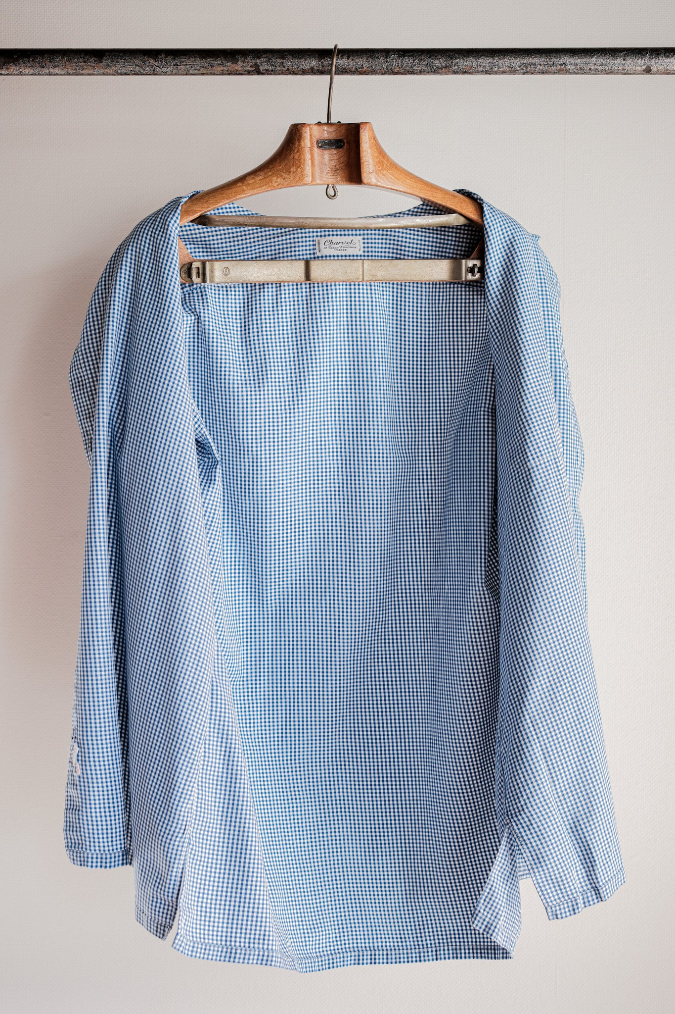 ［~00's］Old Charvet Cotton Checked Dress Shirt "Bespoke"