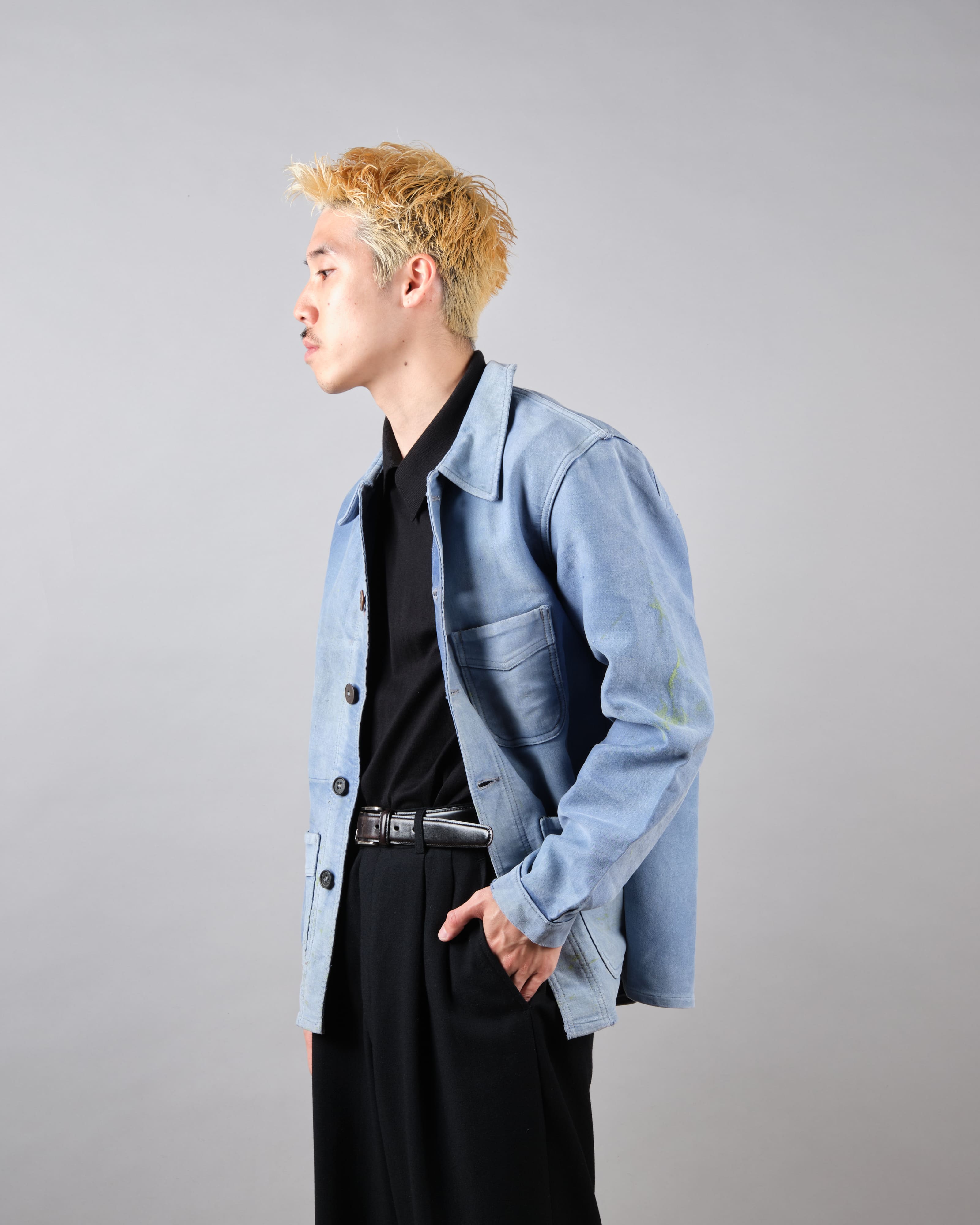 [~ 40's] Veste de travail de moleskin bleu vintage française "Adolphe Lafont"