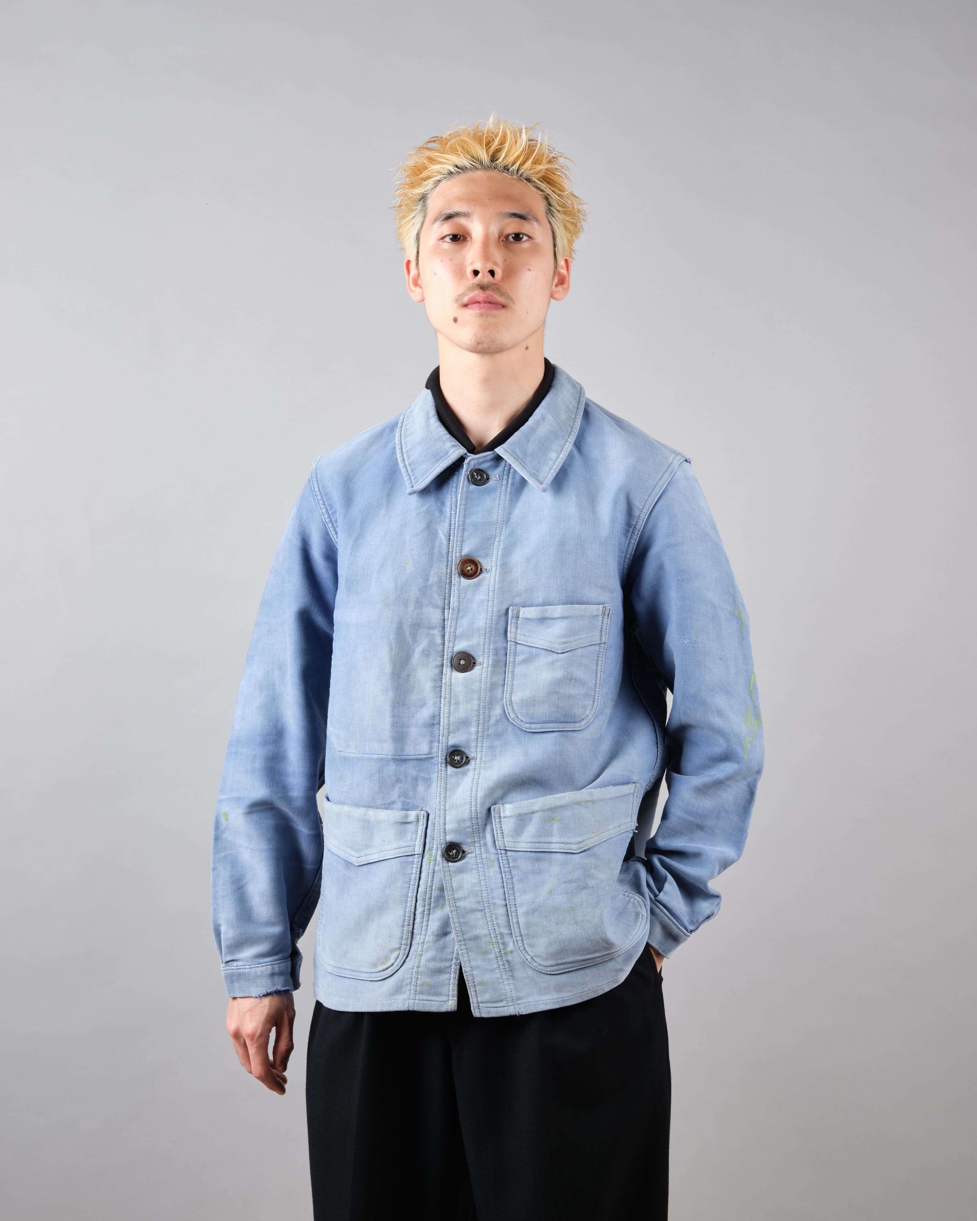 [~ 40's] Veste de travail de moleskin bleu vintage française "Adolphe Lafont"