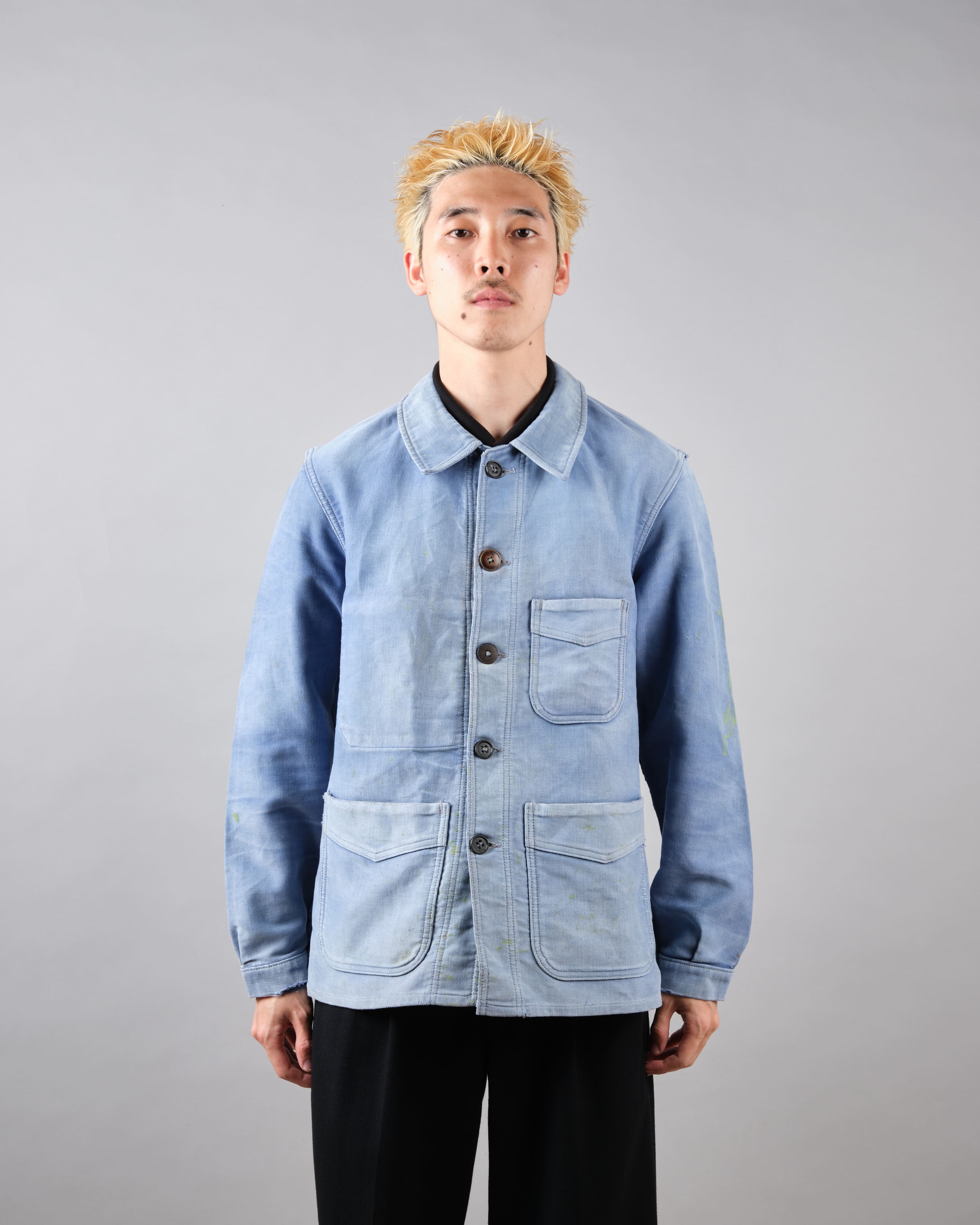 [~ 40's] Veste de travail de moleskin bleu vintage française "Adolphe Lafont"
