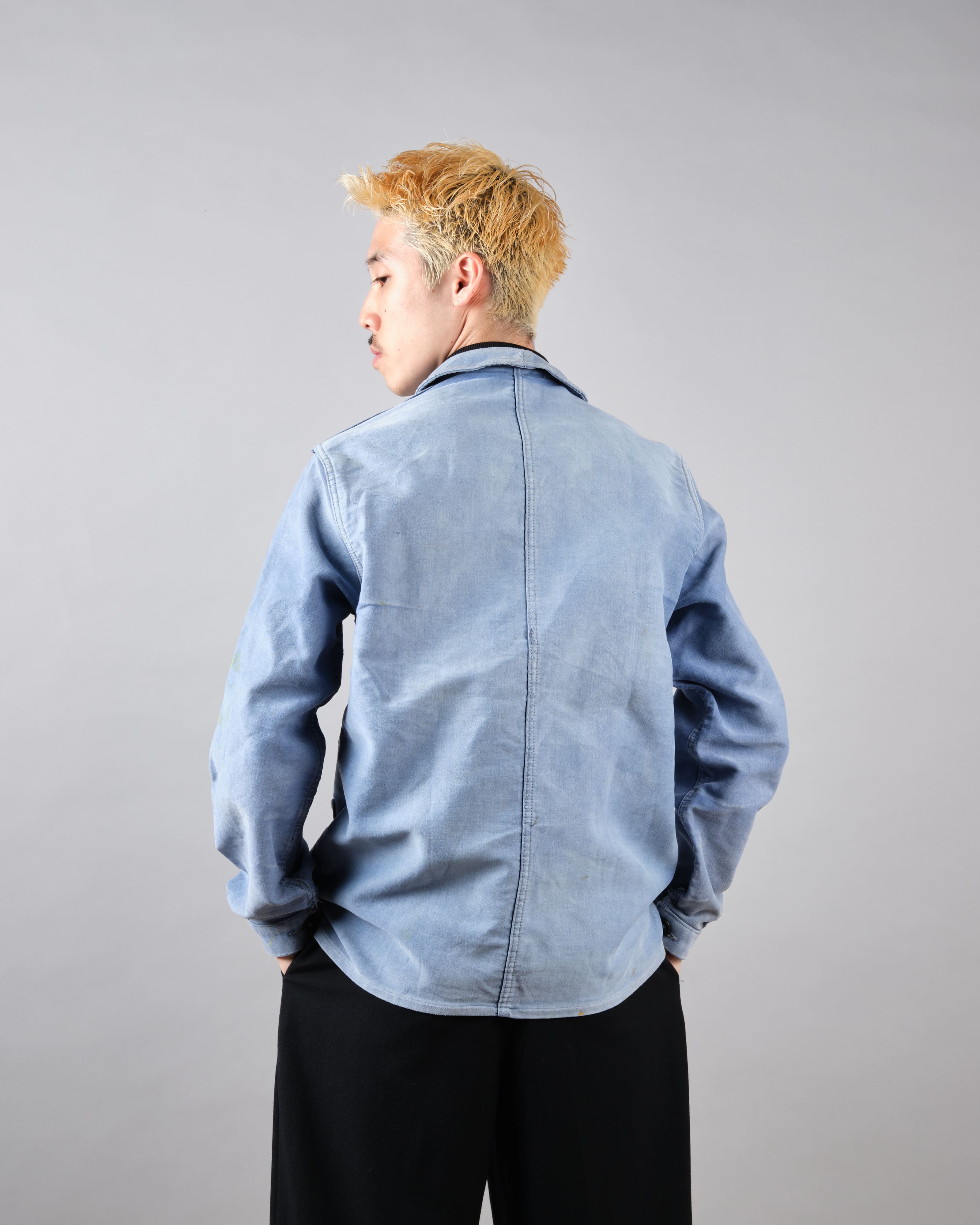 [~ 40's] Veste de travail de moleskin bleu vintage française "Adolphe Lafont"