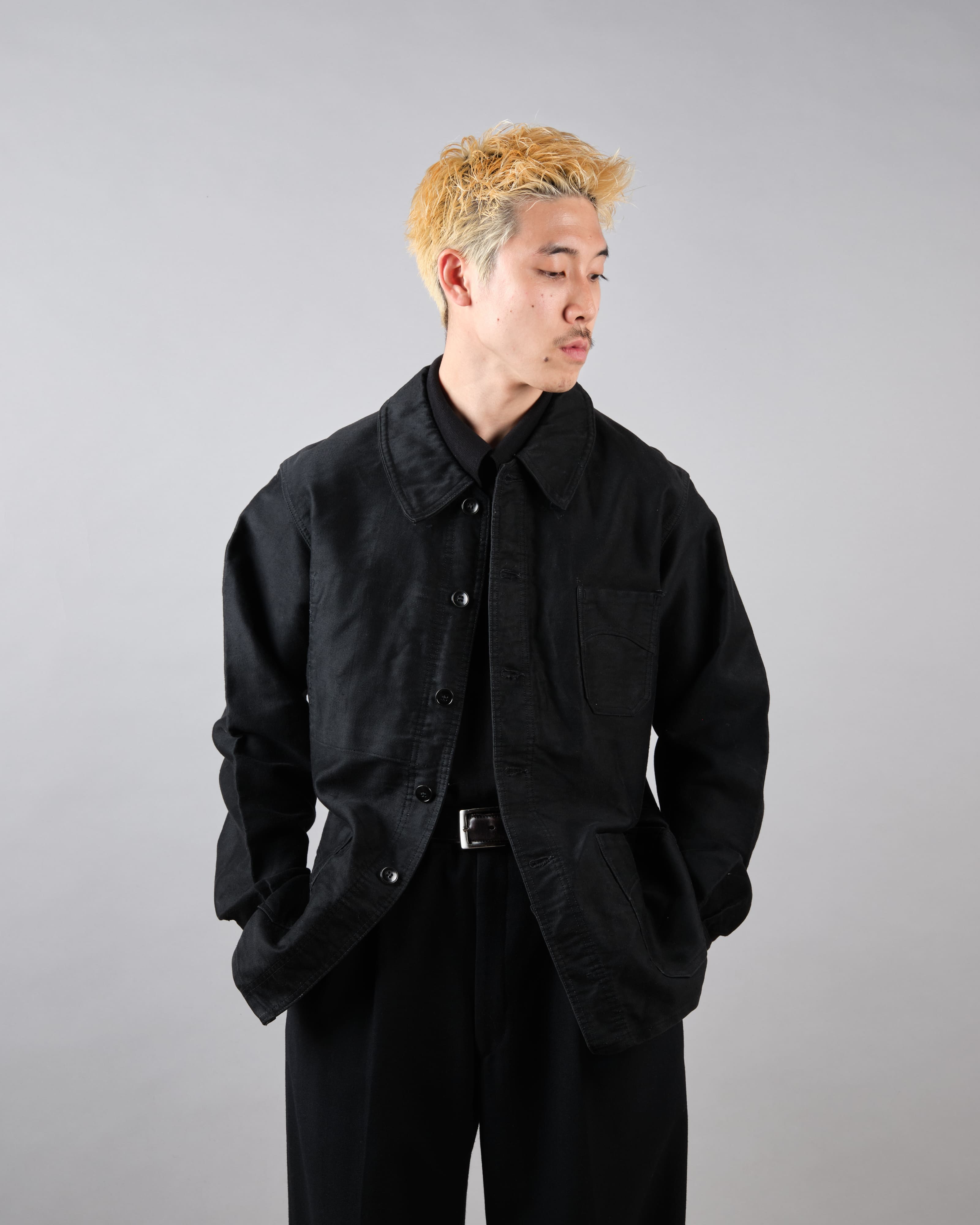 [~ 40's] Jacket de travail de moleskin noirs vintage français "Vulcain"