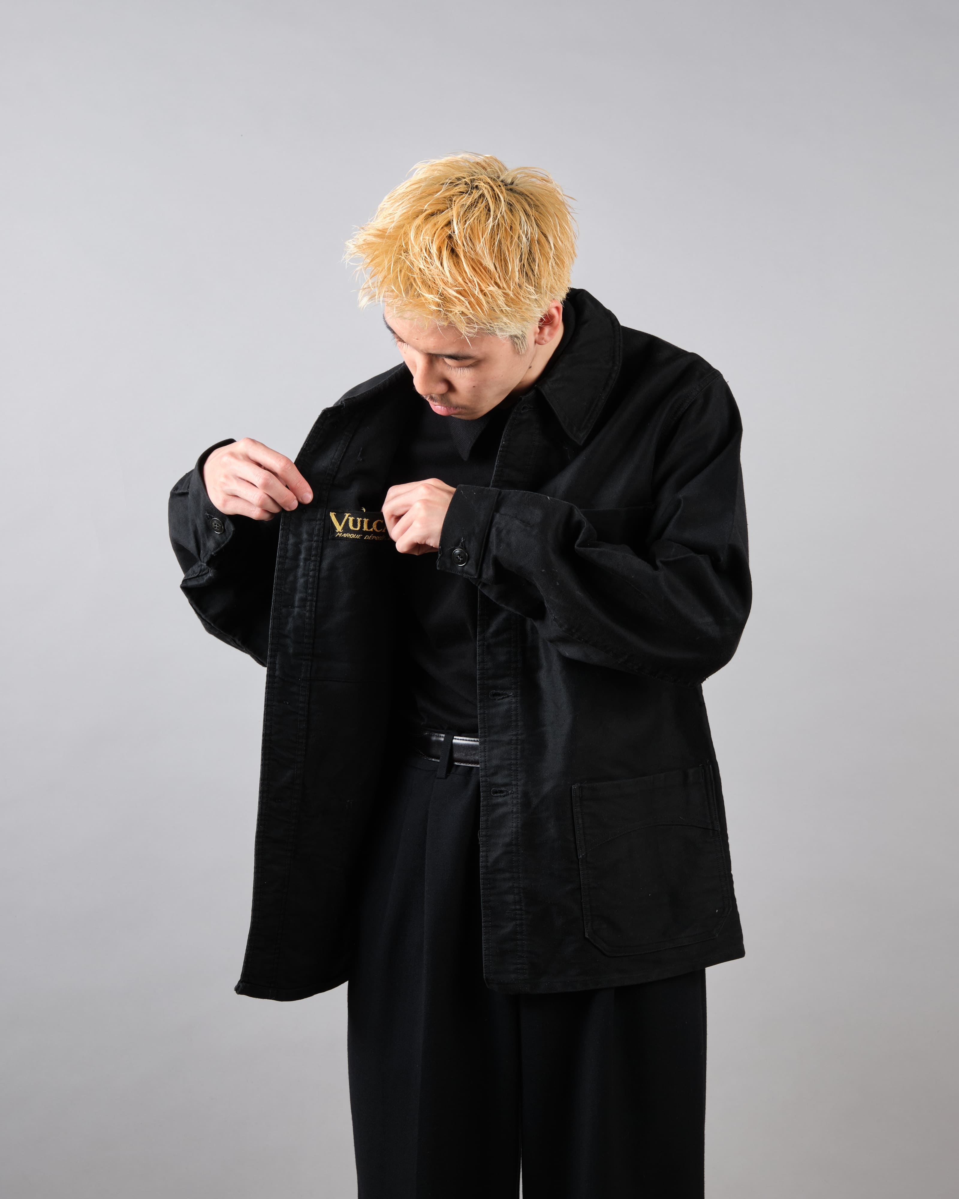 [~ 40's] Jacket de travail de moleskin noirs vintage français "Vulcain"