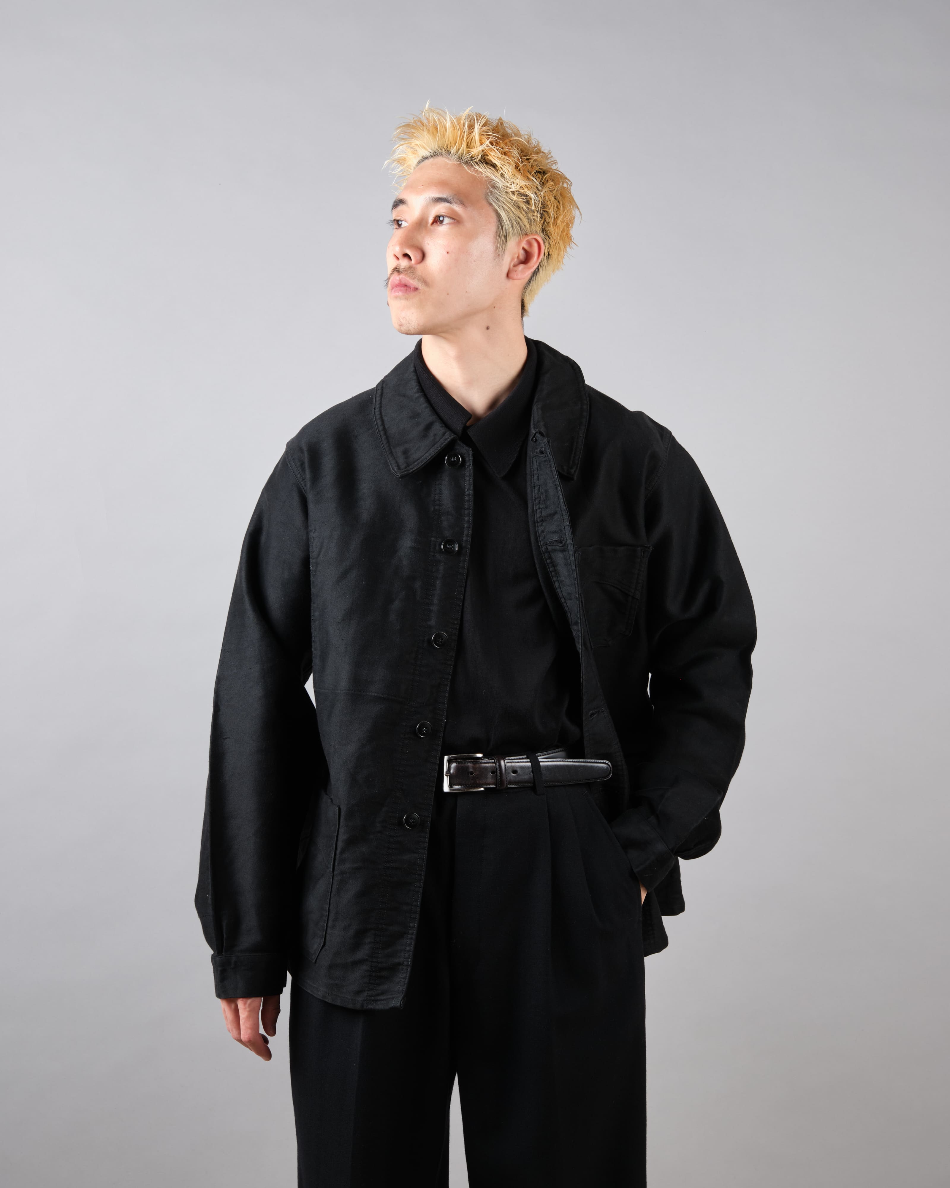 [~ 40's] Jacket de travail de moleskin noirs vintage français "Vulcain"