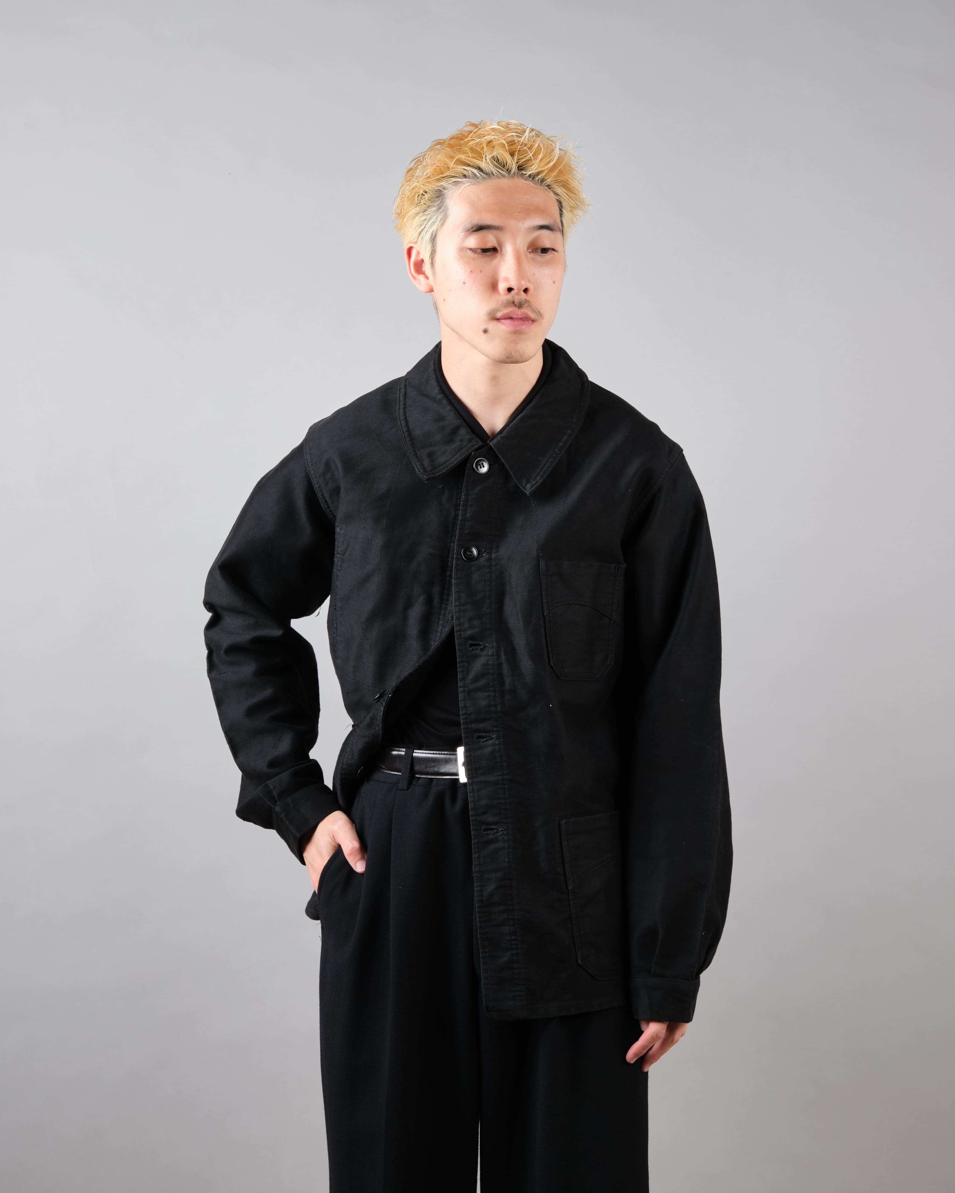 [~ 40's] Jacket de travail de moleskin noirs vintage français "Vulcain"