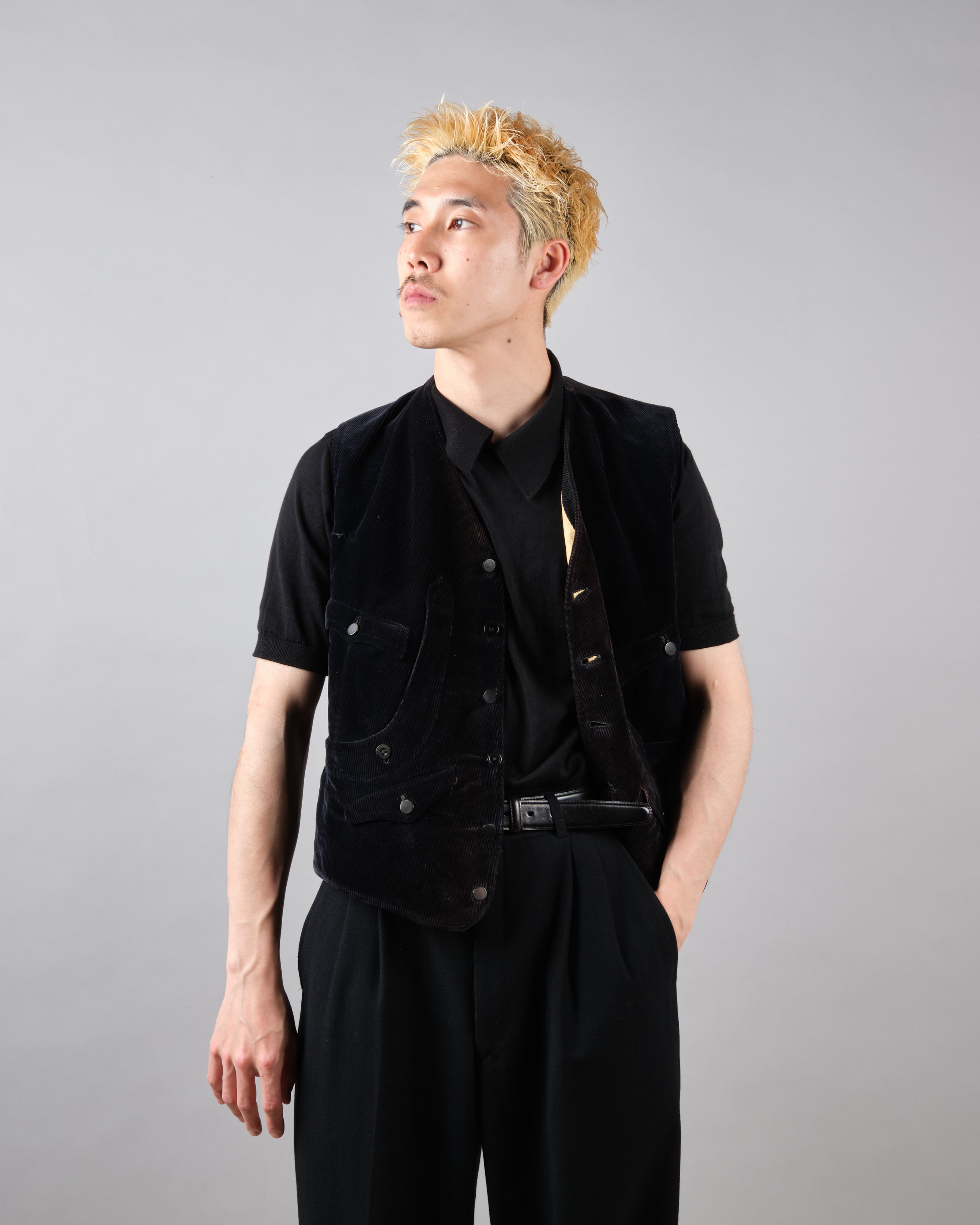 【~20's】French Vintage Black Corduroy Work Gilet "Unusual Type"