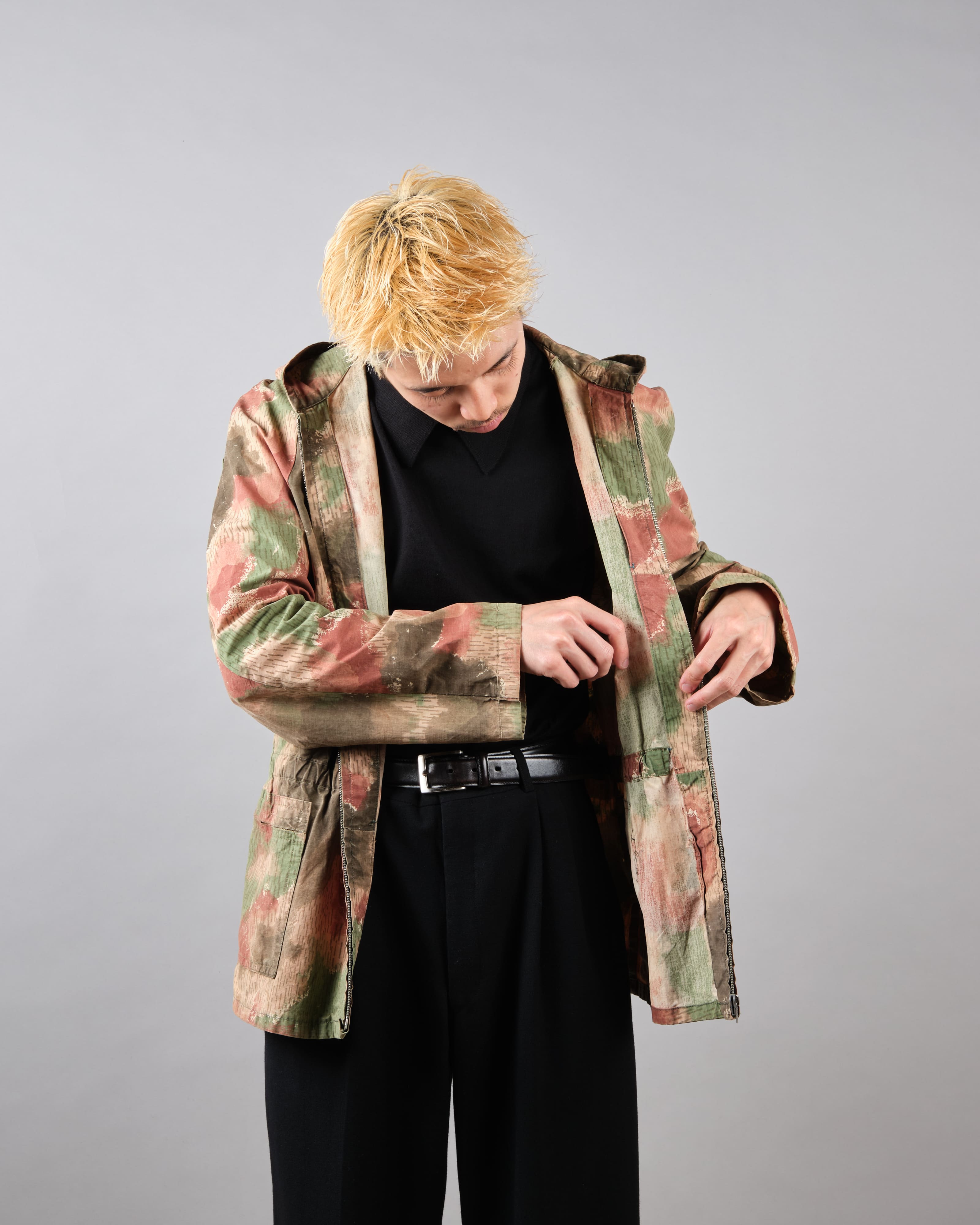 [~ 60 년대] 체코 슬로바키아 육군 sumpfmuster 패턴 위장 raglan sleeve zip 후드 재킷 "Local -Made"