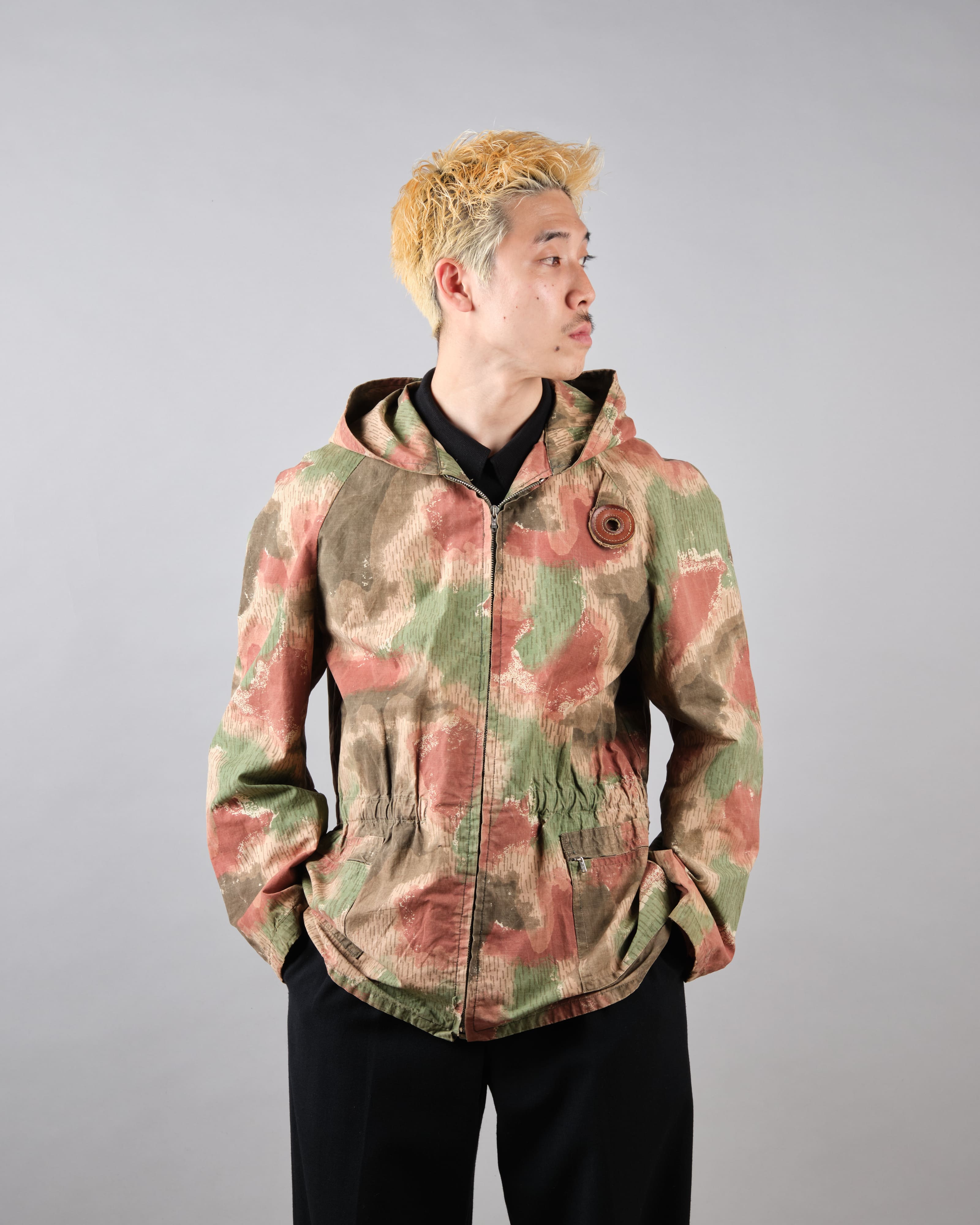 [~ 60 년대] 체코 슬로바키아 육군 sumpfmuster 패턴 위장 raglan sleeve zip 후드 재킷 "Local -Made"