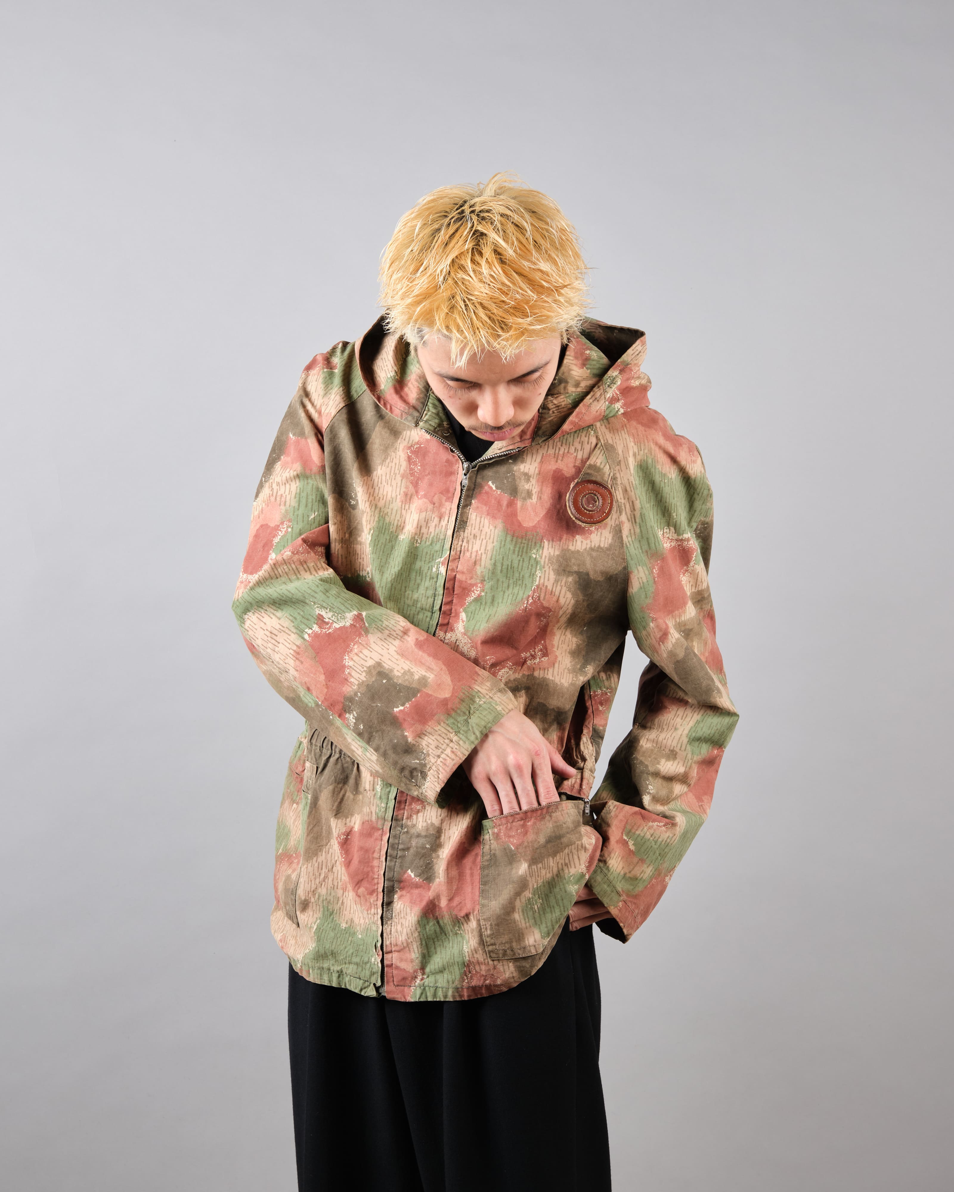 [~ 60 년대] 체코 슬로바키아 육군 sumpfmuster 패턴 위장 raglan sleeve zip 후드 재킷 "Local -Made"