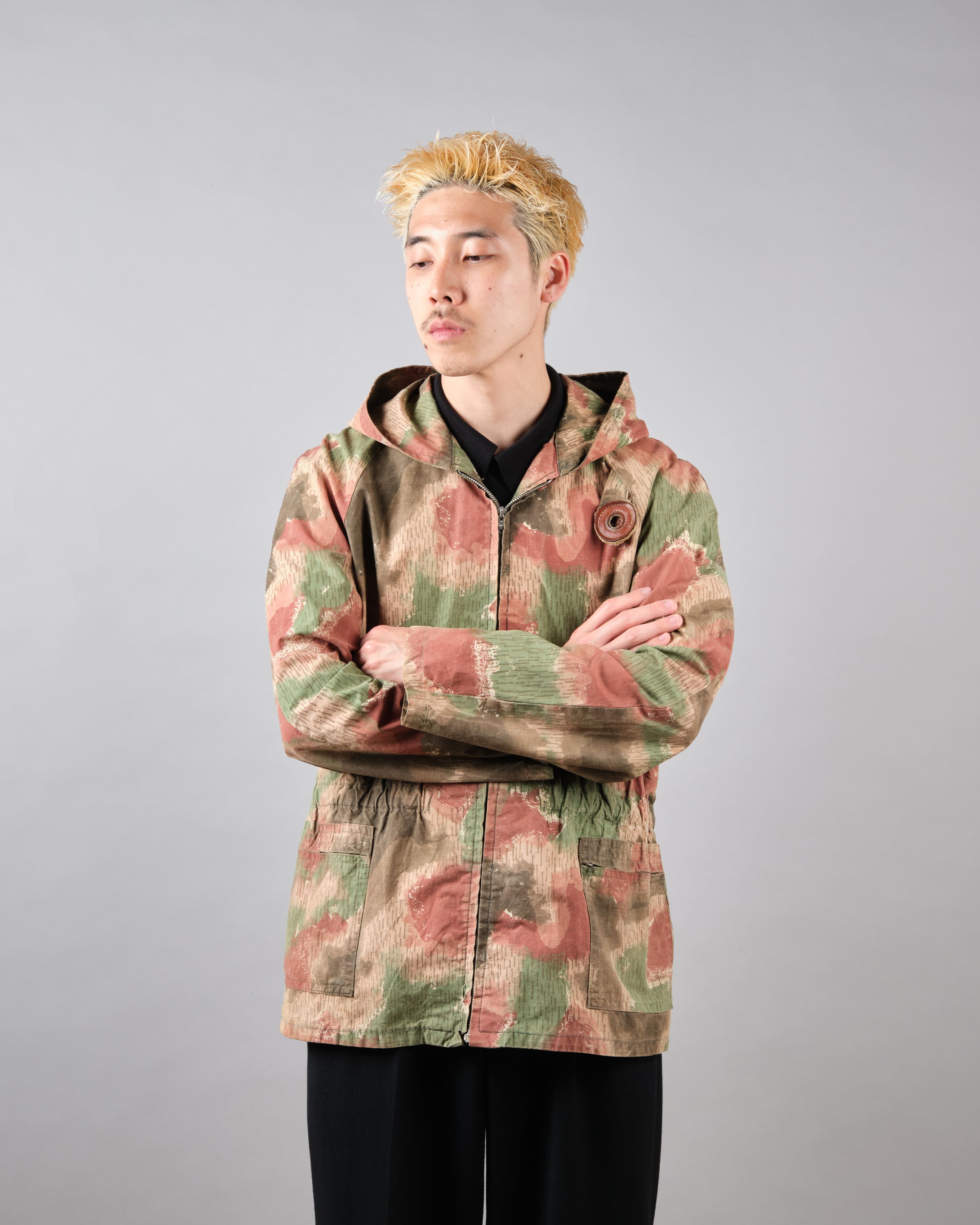 [~ 60 년대] 체코 슬로바키아 육군 sumpfmuster 패턴 위장 raglan sleeve zip 후드 재킷 "Local -Made"