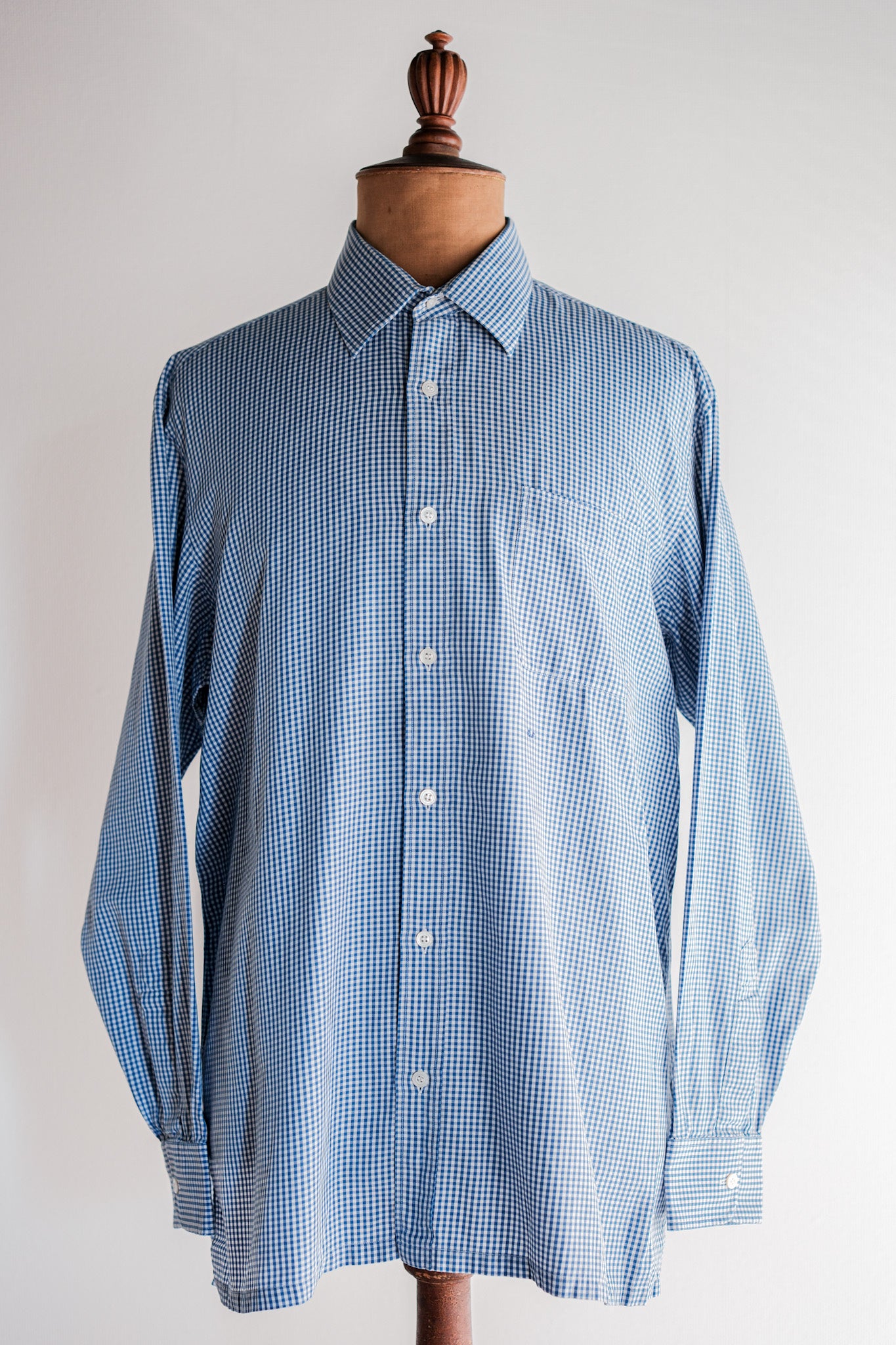 [~ 00's] Old Charved Cotton Checked Dress Shirt "Bespoke"