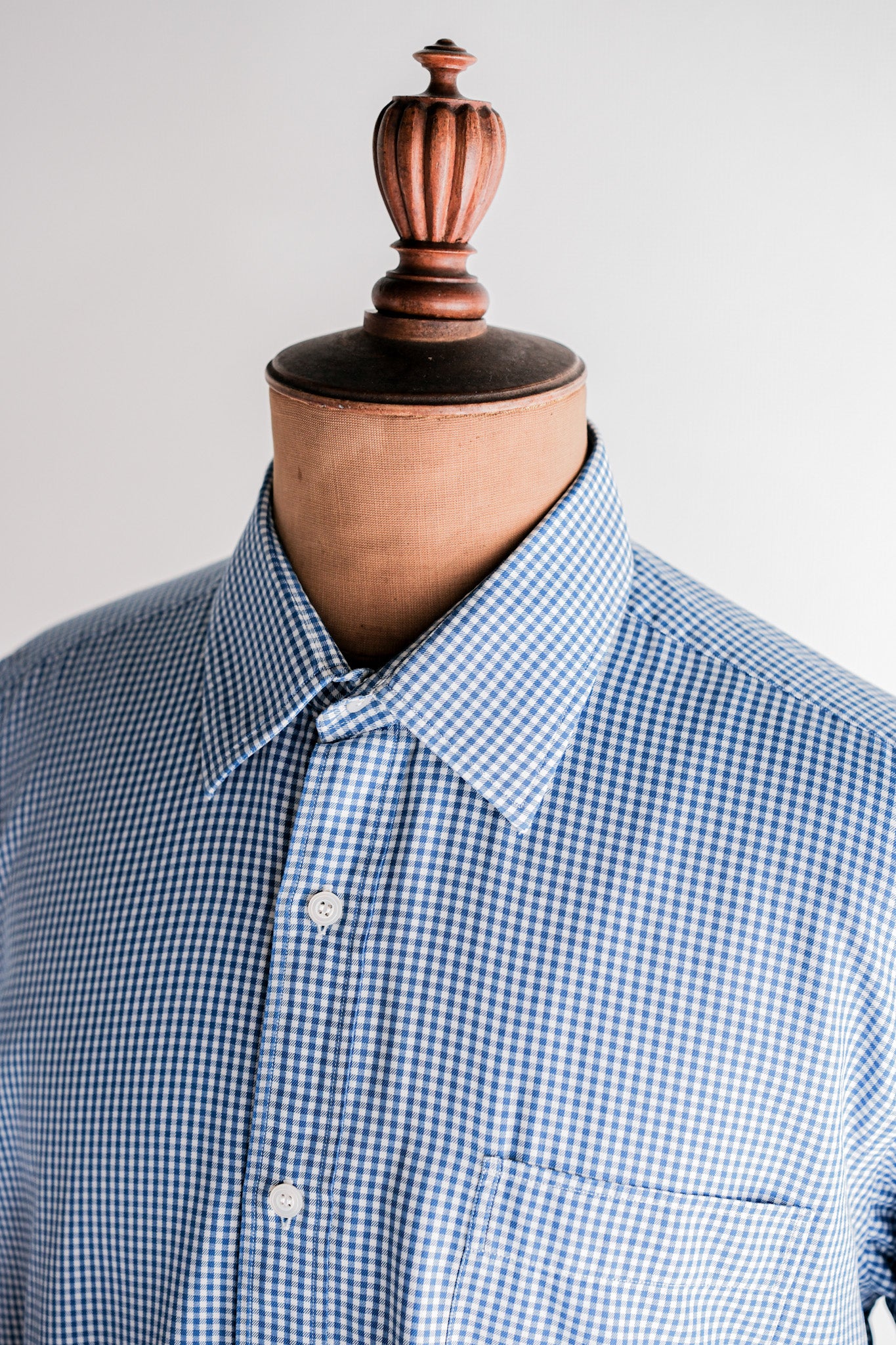 【~00's】Old Charvet Cotton Checked Dress Shirt "Bespoke"