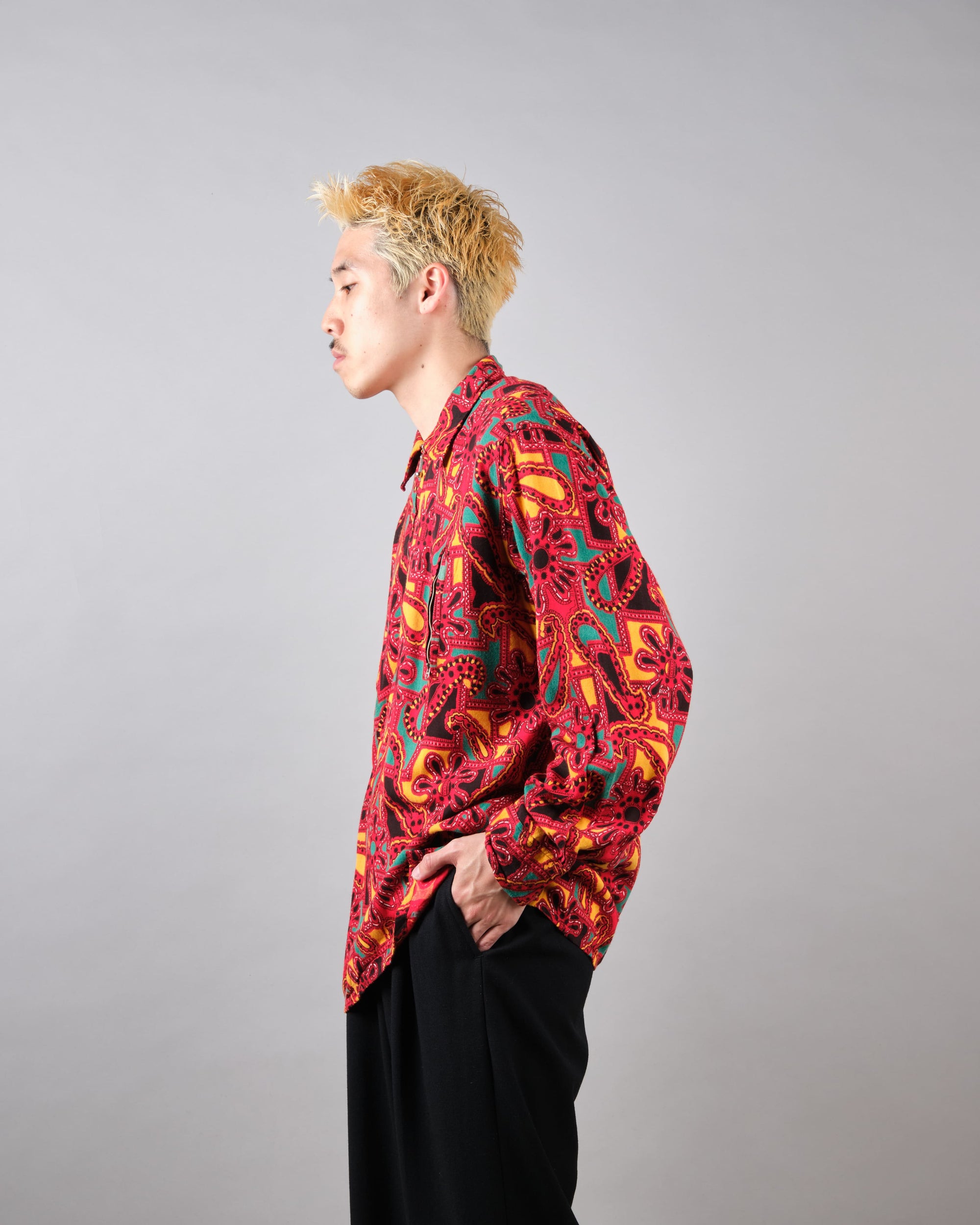 ［~70’s］German Vintage Atomic Pattern Half Zip Rayon Shirt