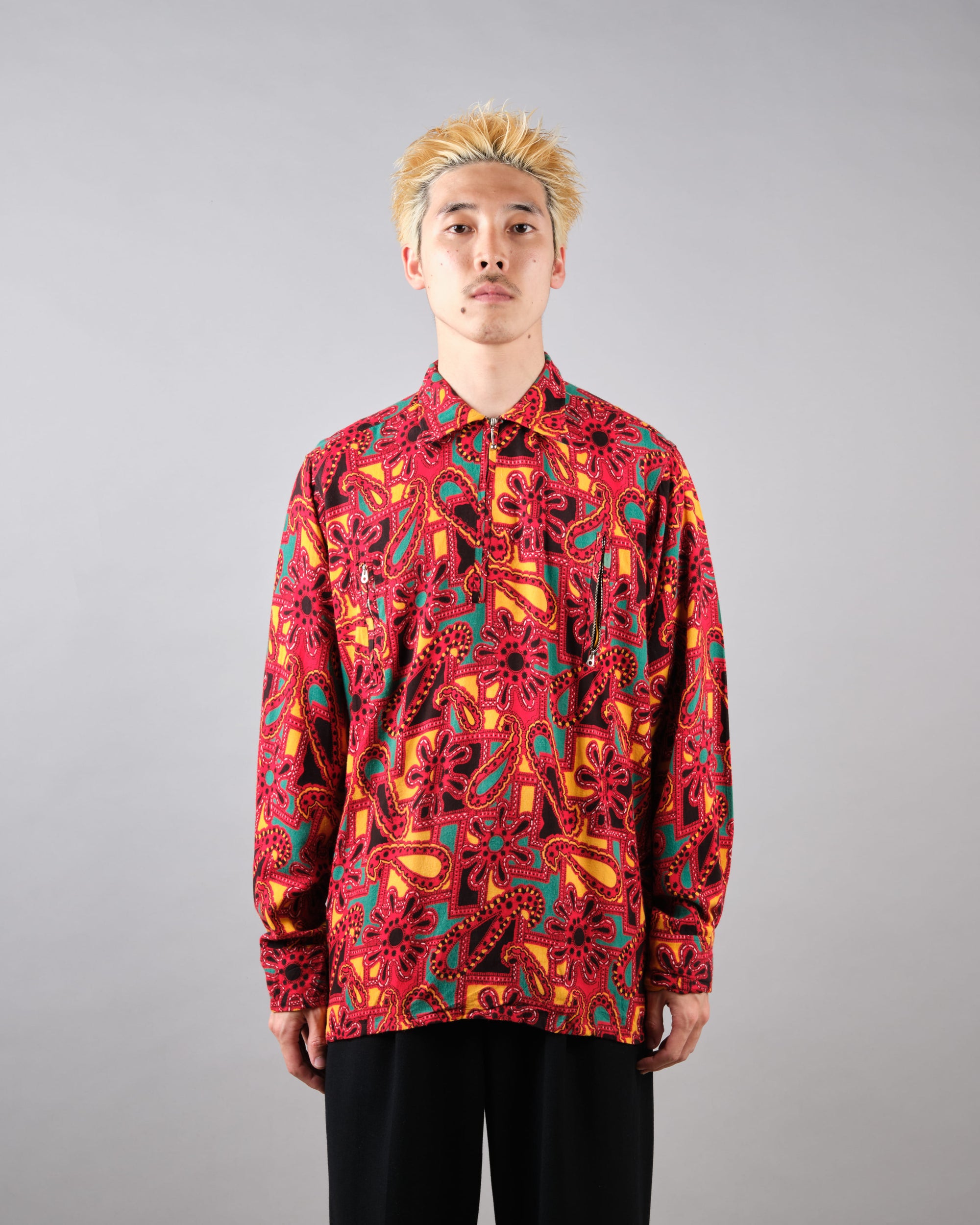 ［~70’s］German Vintage Atomic Pattern Half Zip Rayon Shirt