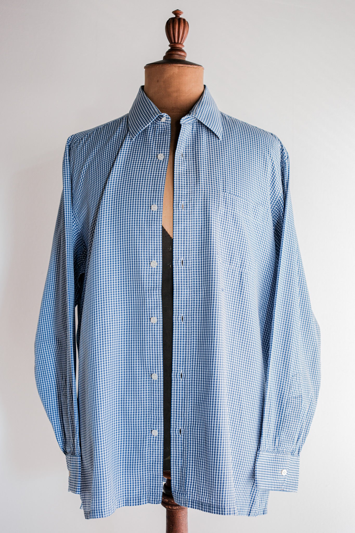[~ 00's] Old Charved Cotton Checked Dress Shirt "Bespoke"