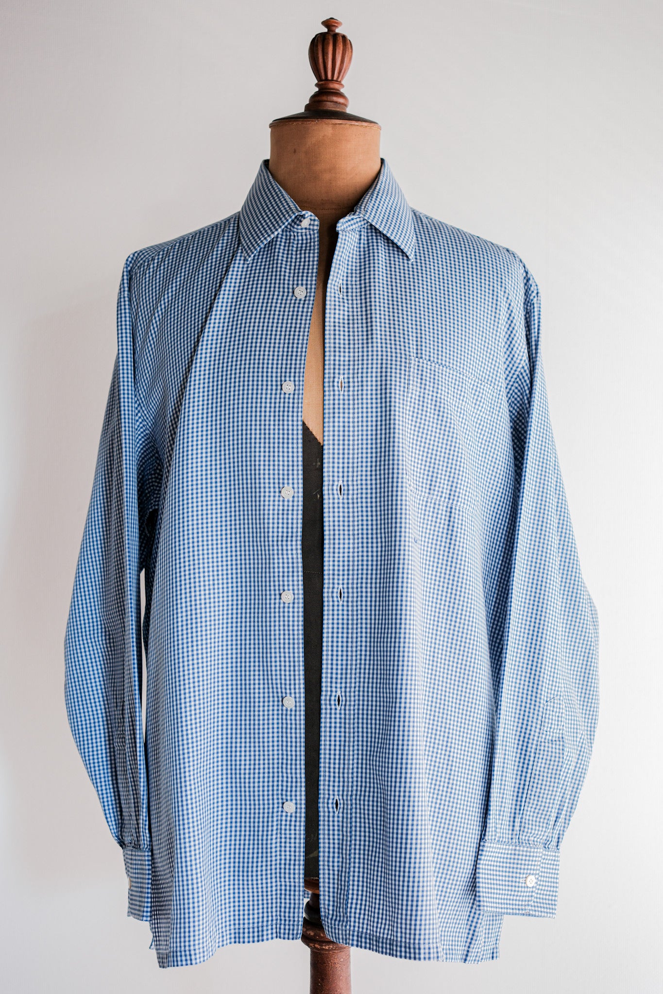 ［~00's］Old Charvet Cotton Checked Dress Shirt "Bespoke"