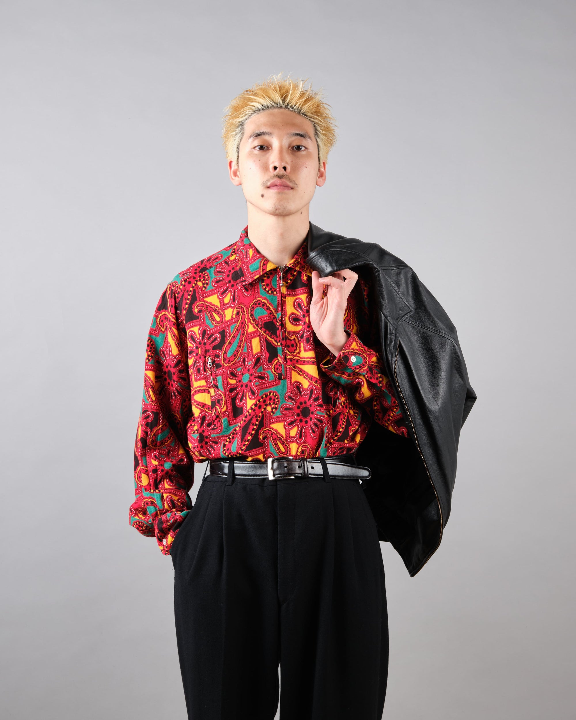 ［~70’s］German Vintage Atomic Pattern Half Zip Rayon Shirt