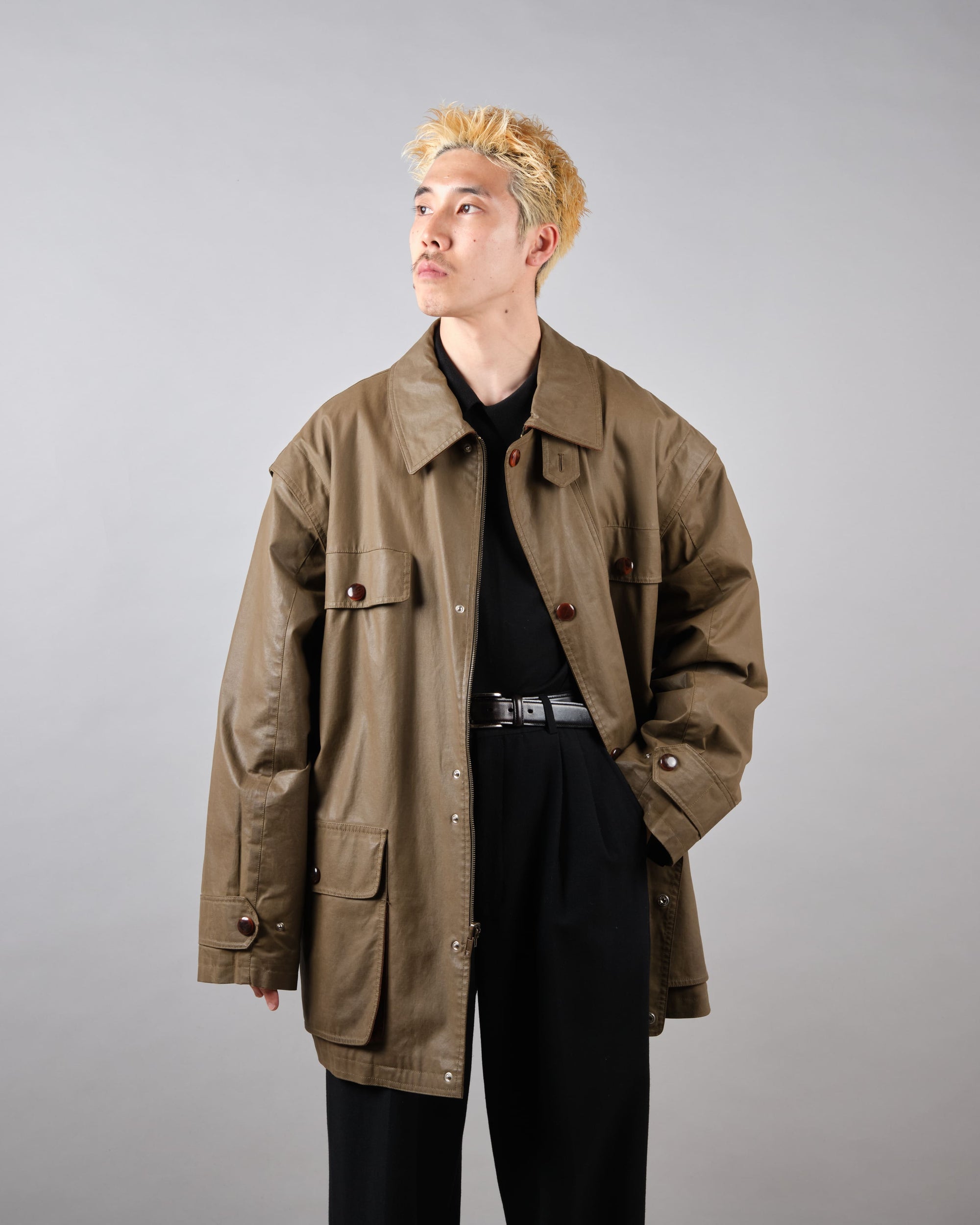 ［~80’s］Old GUCCI Detachable Sleeve Cotton Polyester 4 Pockets Jacket With Chin Strap Size.50