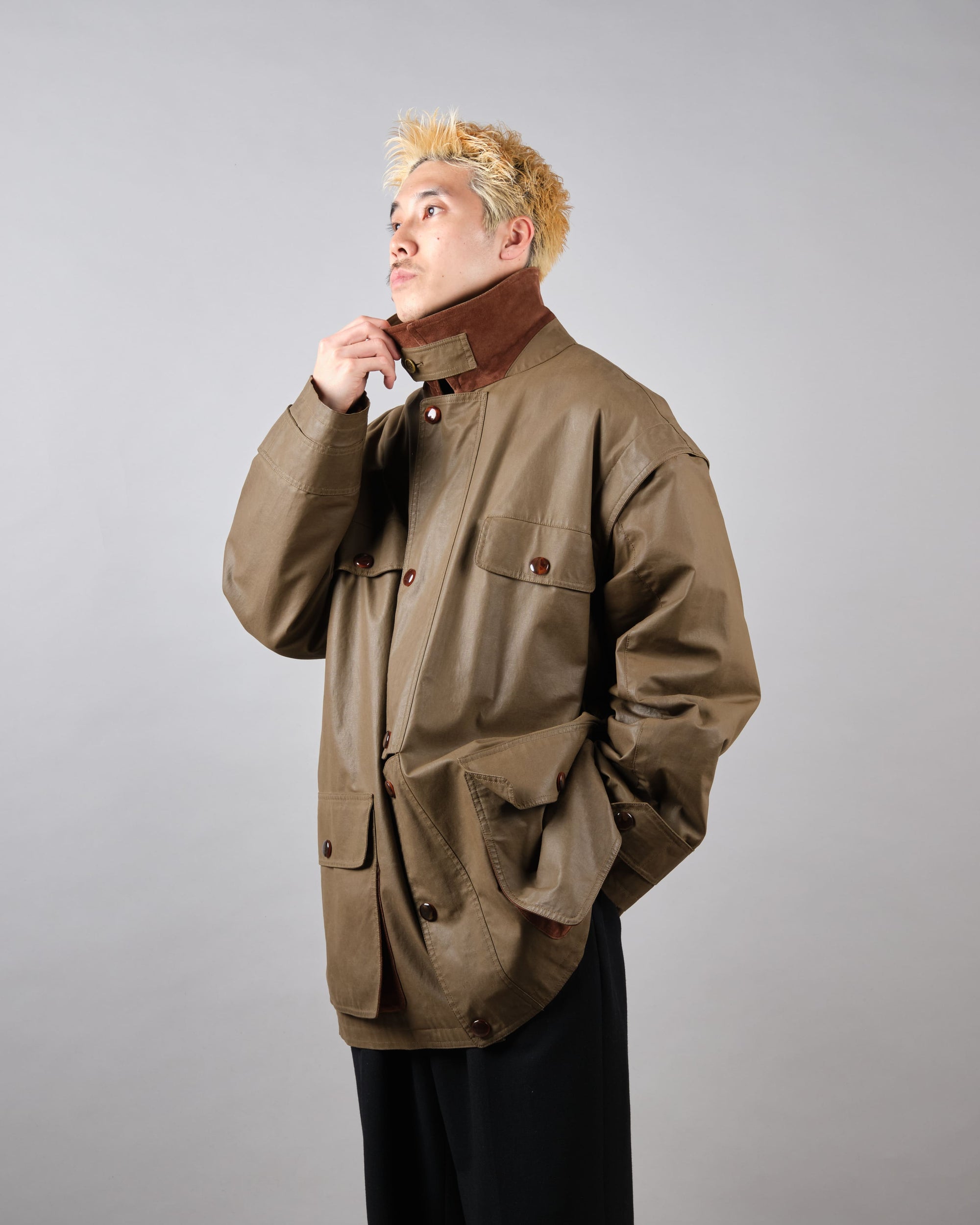 ［~80’s］Old GUCCI Detachable Sleeve Cotton Polyester 4 Pockets Jacket With Chin Strap Size.50