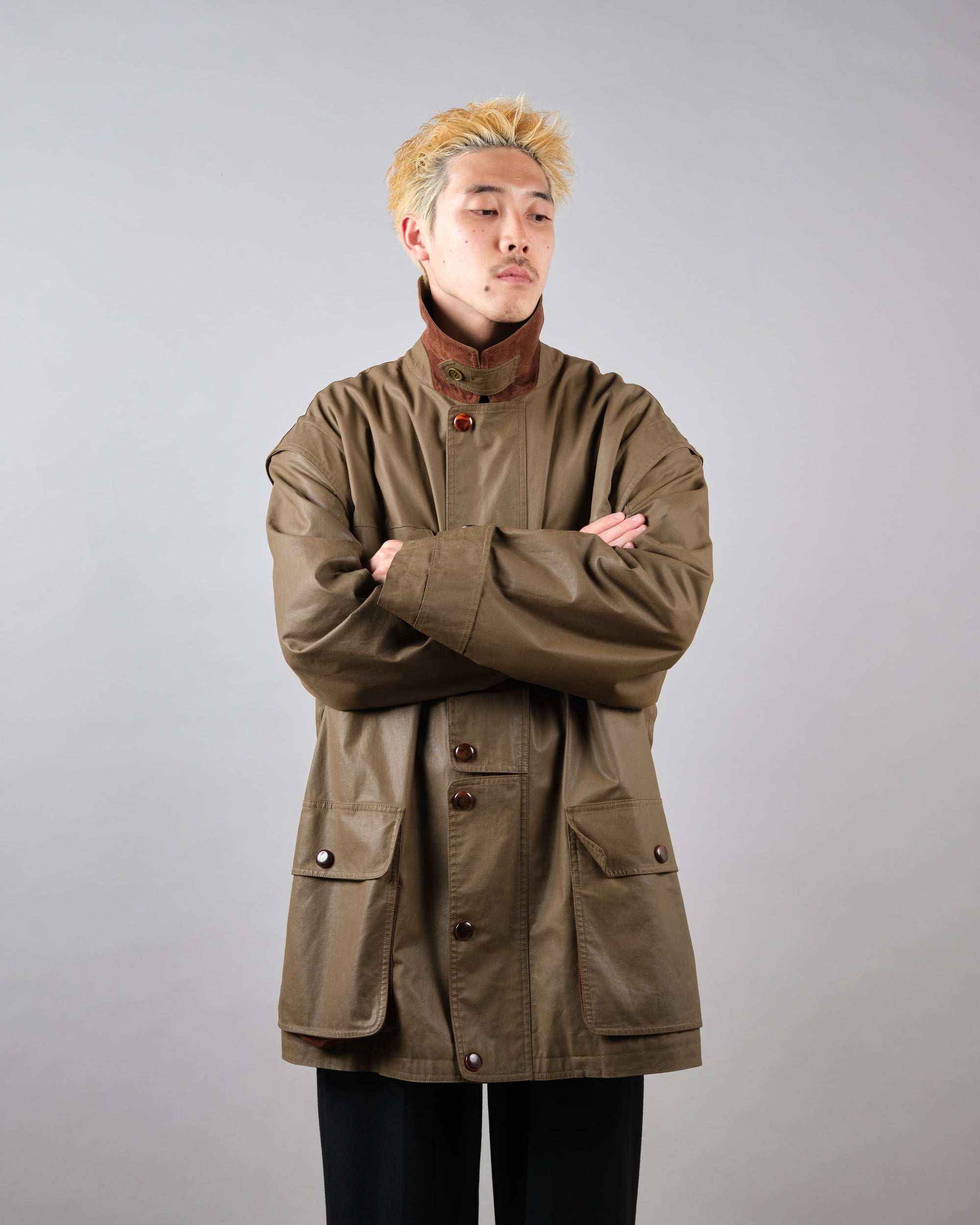 ［~80’s］Old GUCCI Detachable Sleeve Cotton Polyester 4 Pockets Jacket With Chin Strap Size.50