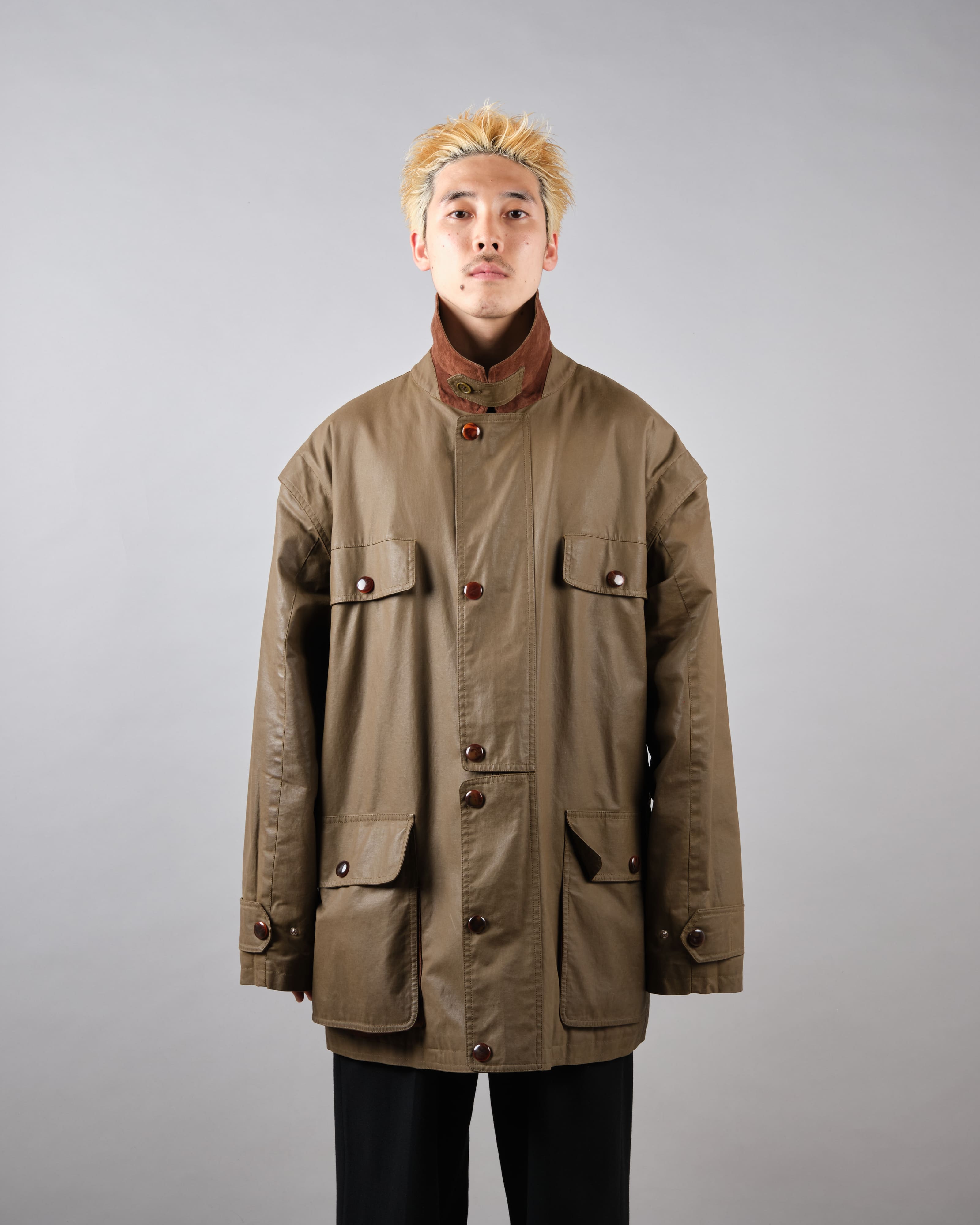 【~80’s】Old GUCCI Detachable Sleeve Cotton Polyester 4 Pockets Jacket With Chin Strap Size.50