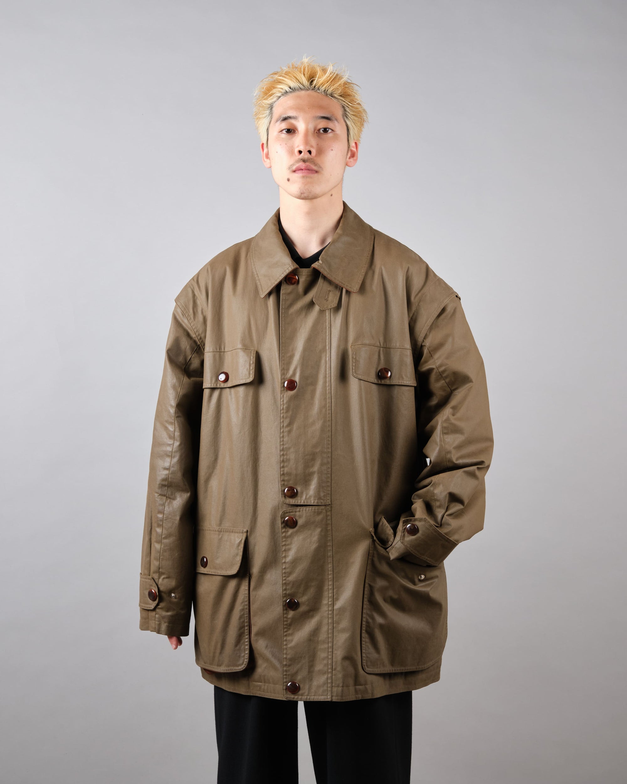 ［~80’s］Old GUCCI Detachable Sleeve Cotton Polyester 4 Pockets Jacket With Chin Strap Size.50