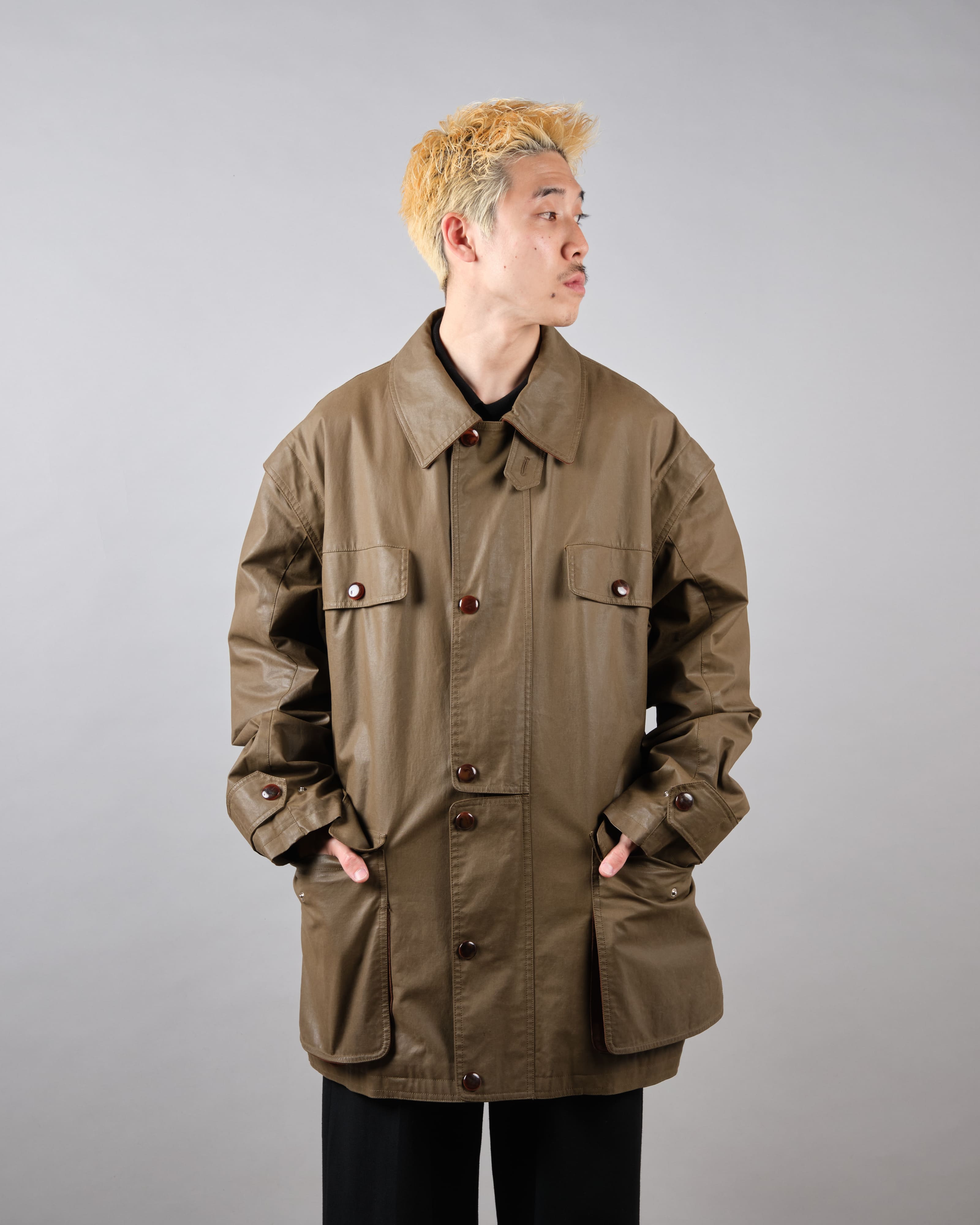 【~80’s】Old GUCCI Detachable Sleeve Cotton Polyester 4 Pockets Jacket With Chin Strap Size.50